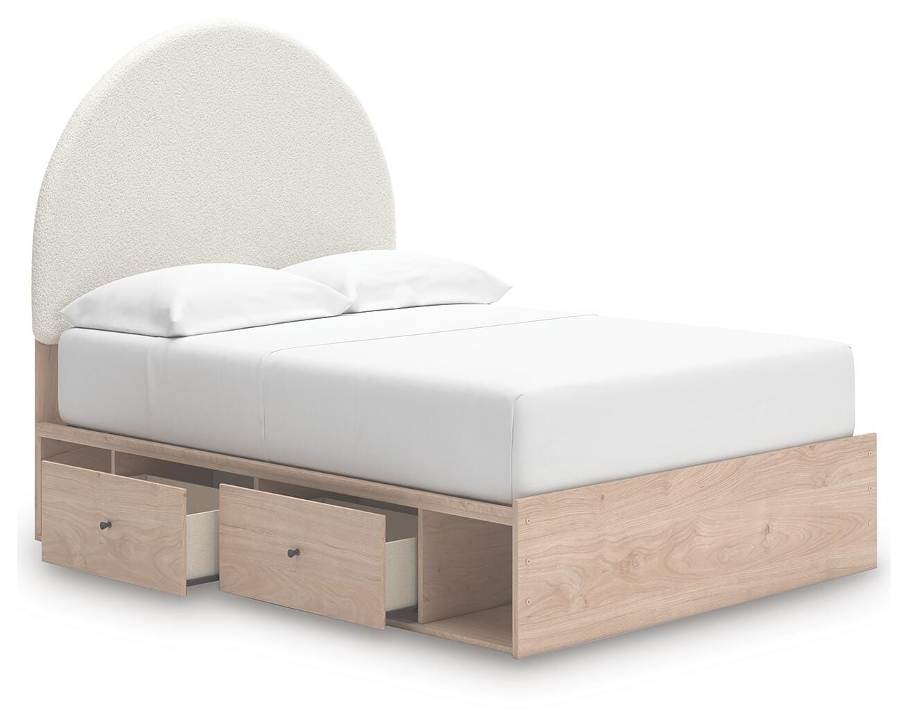 Arloster Tan/White Full Upholstered Panel Bed with Storage angled view