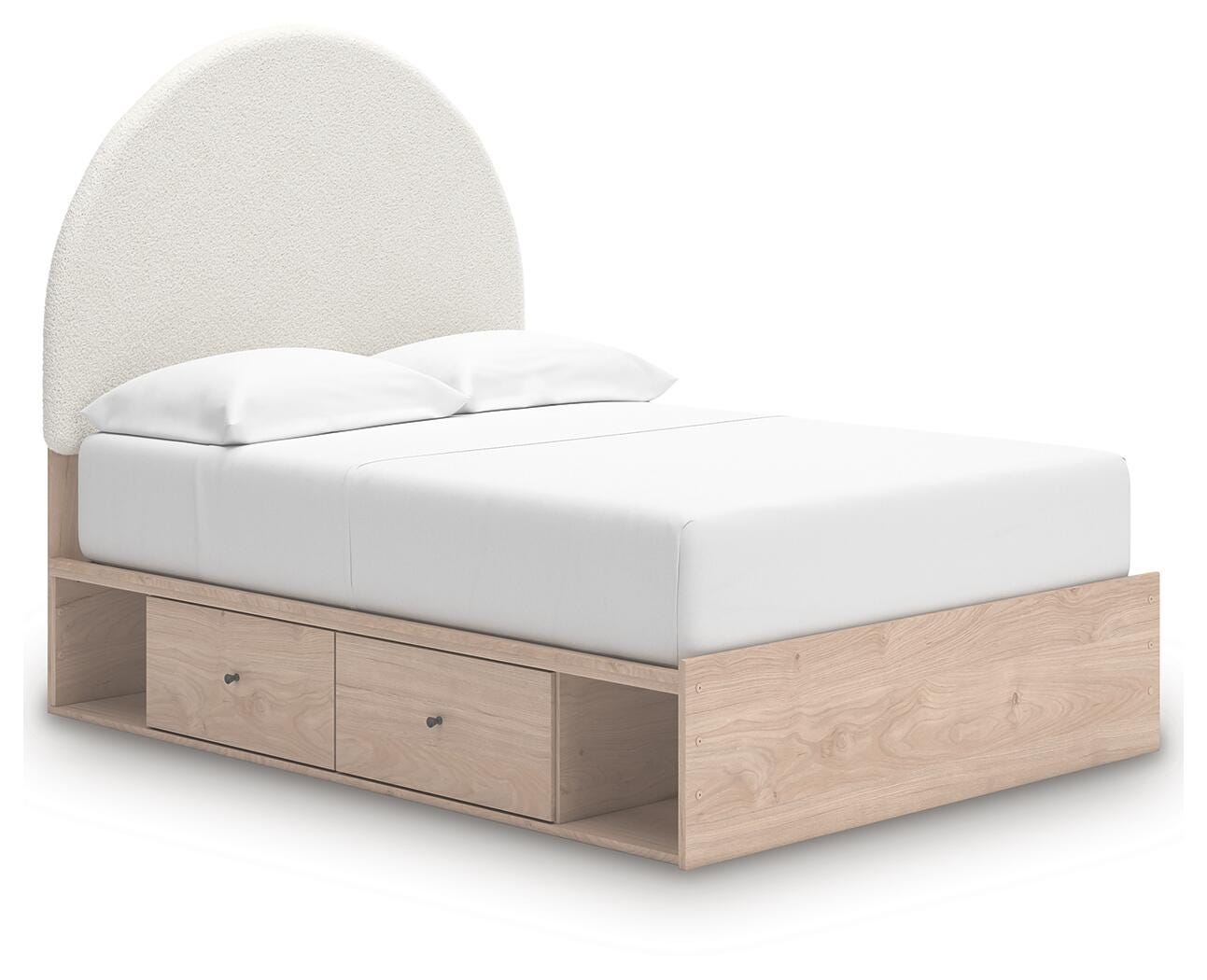 Arloster Tan/White Full Upholstered Panel Bed with Storage angled view