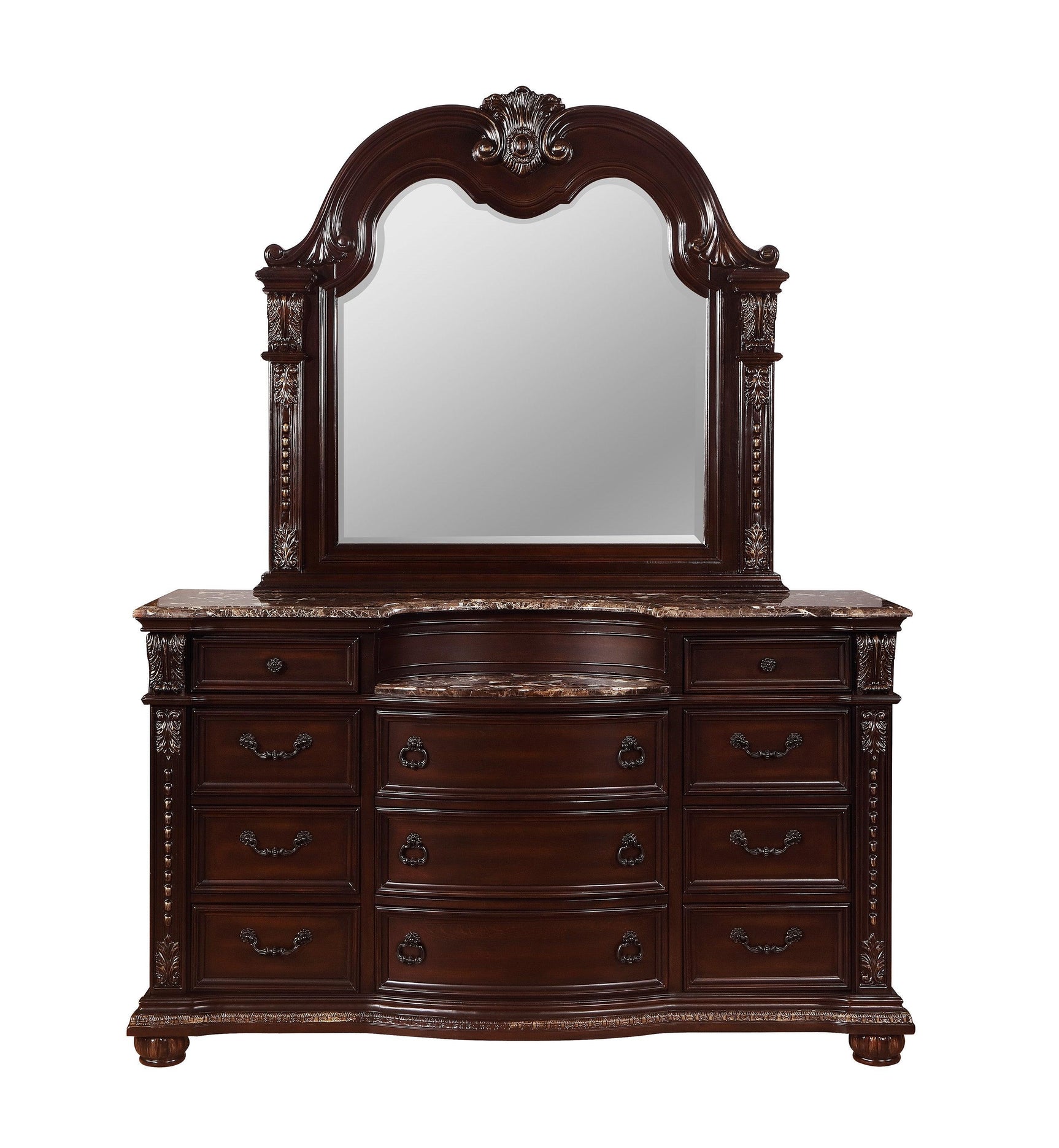 Stanley Cherry Brown Finish Modern Wood King Faux Leather Upholstered Tufted Sleigh Bed - Ella Furniture