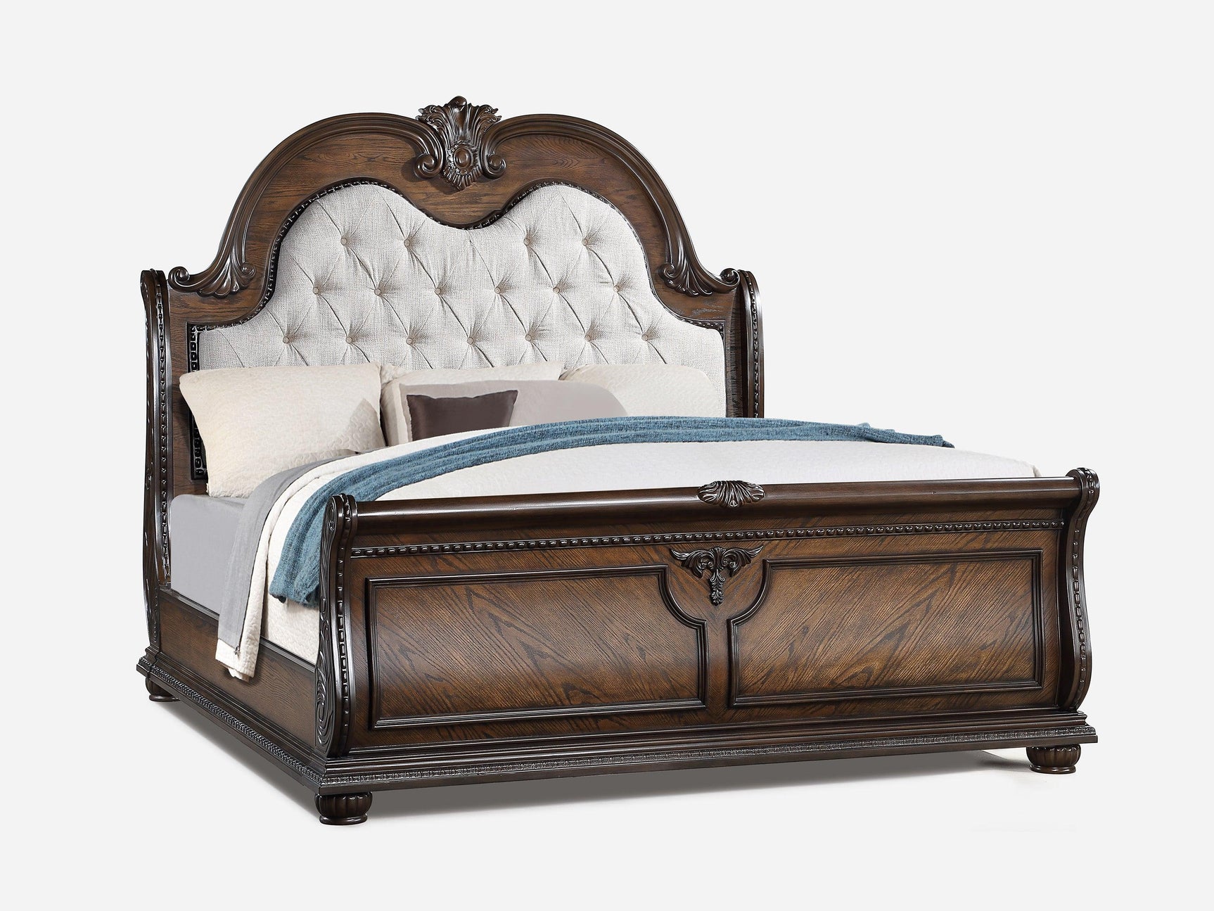 Stanley Coffee Brown Upholstered Tufted Sleigh Queen Bed