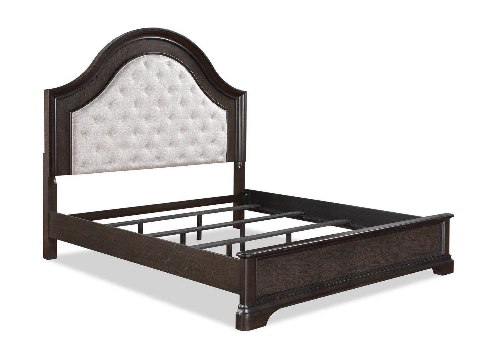 Duke Brown Finish Modern Wood Fabric Upholstered Tufted King Panel Bed - Ella Furniture