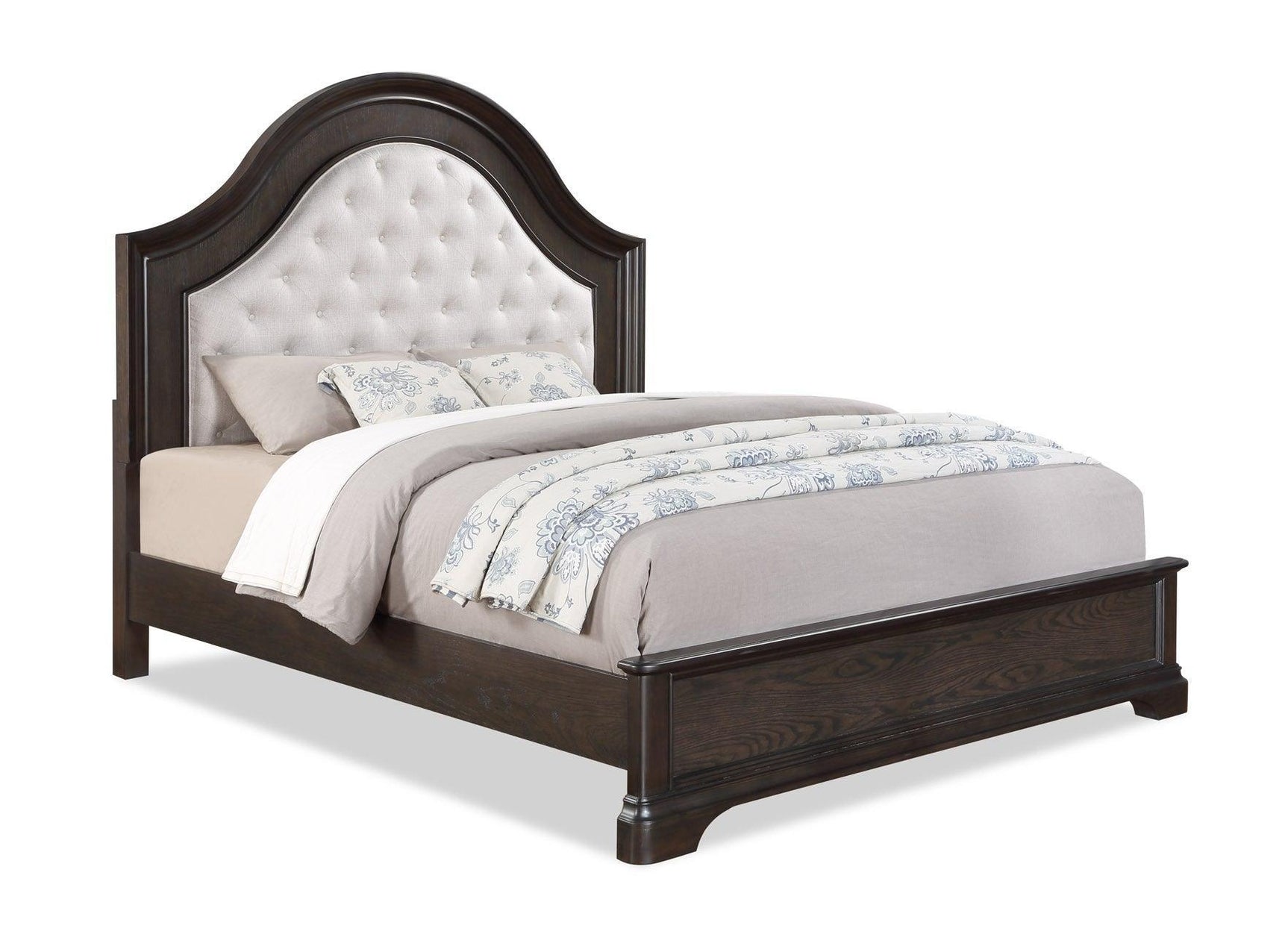 Duke Brown Finish Modern Wood Fabric Upholstered Tufted King Panel Bed - Ella Furniture