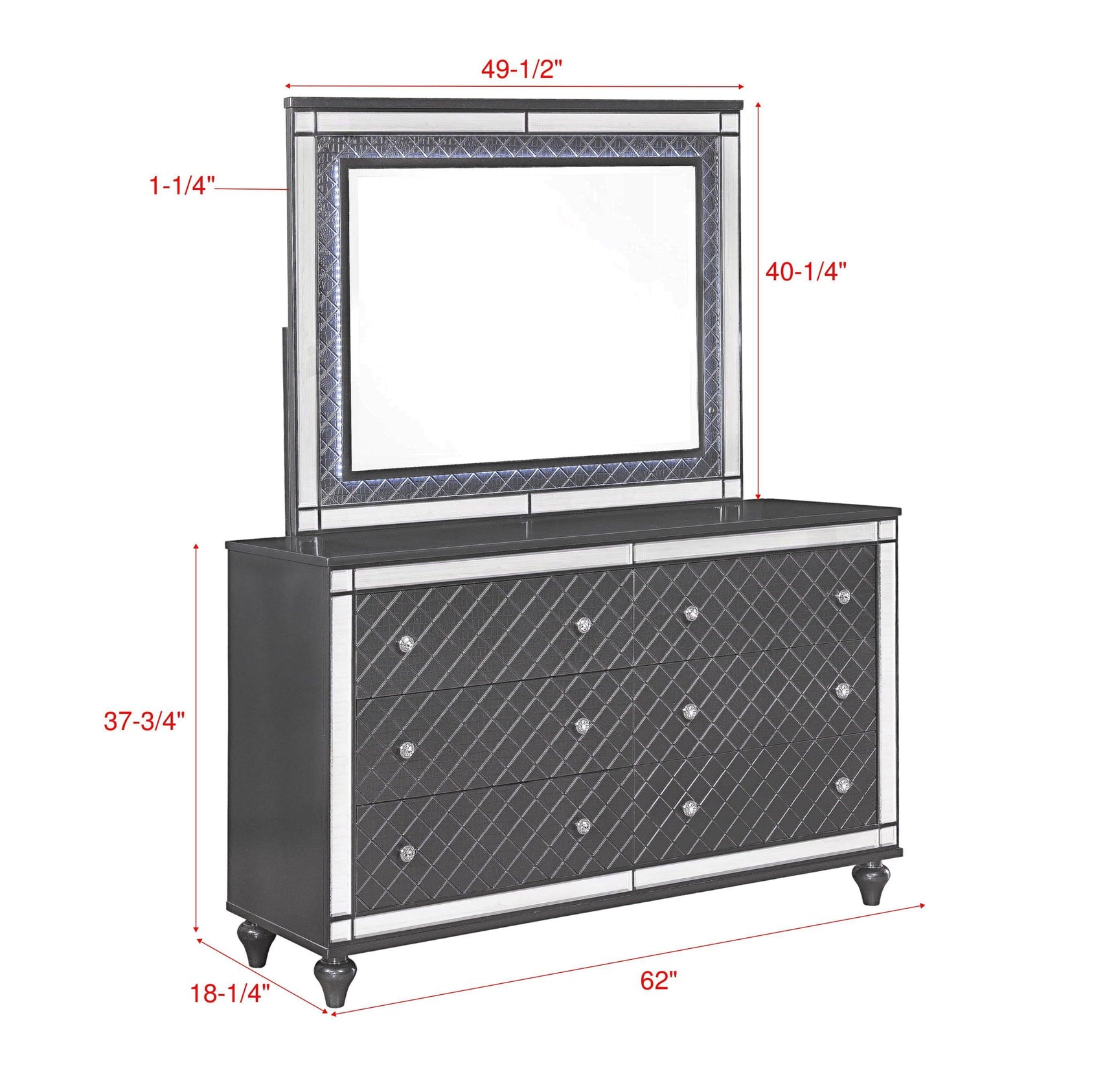 Refino Gray LED Modern Sleek Fabric Upholstered Tufted Panel Bedroom Set - Ella Furniture