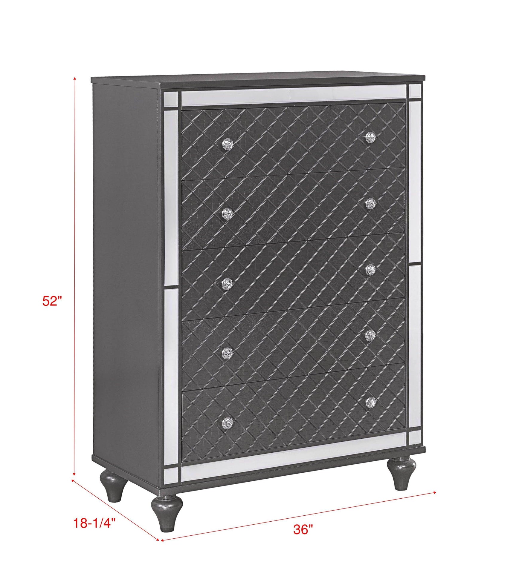 Refino Night Stand Gray, Contemporary Modern Wood, Nickel Knob 3 Drawers - Ella Furniture