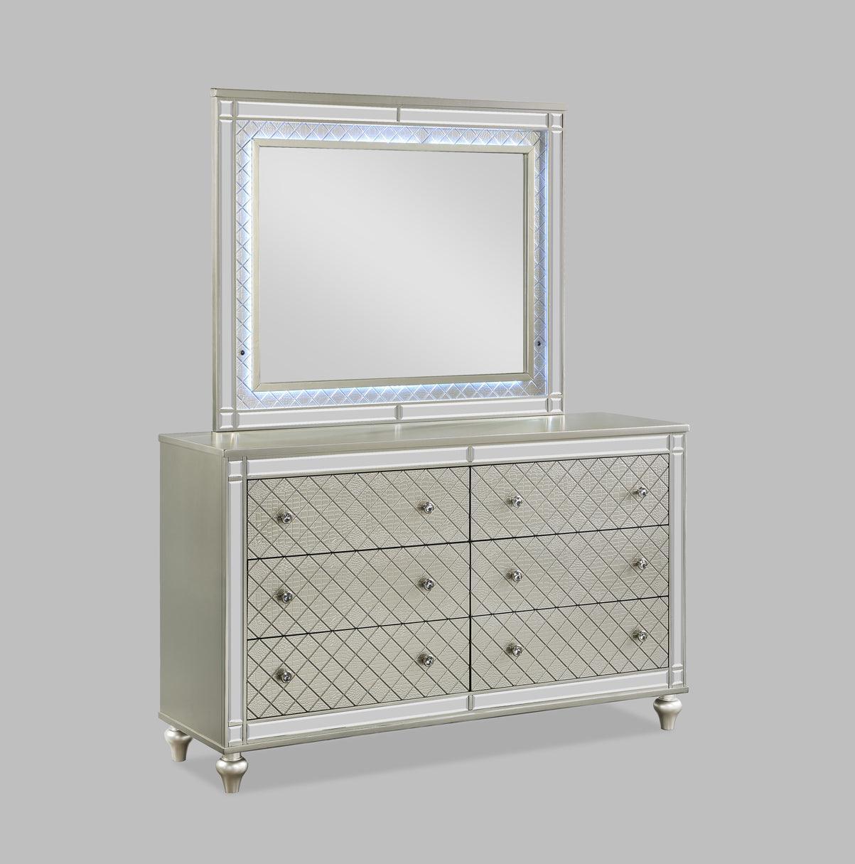 Cristian Champagne Contemporary And Traditional King LED Faux Leather Upholstered Panel Bed - Ella Furniture