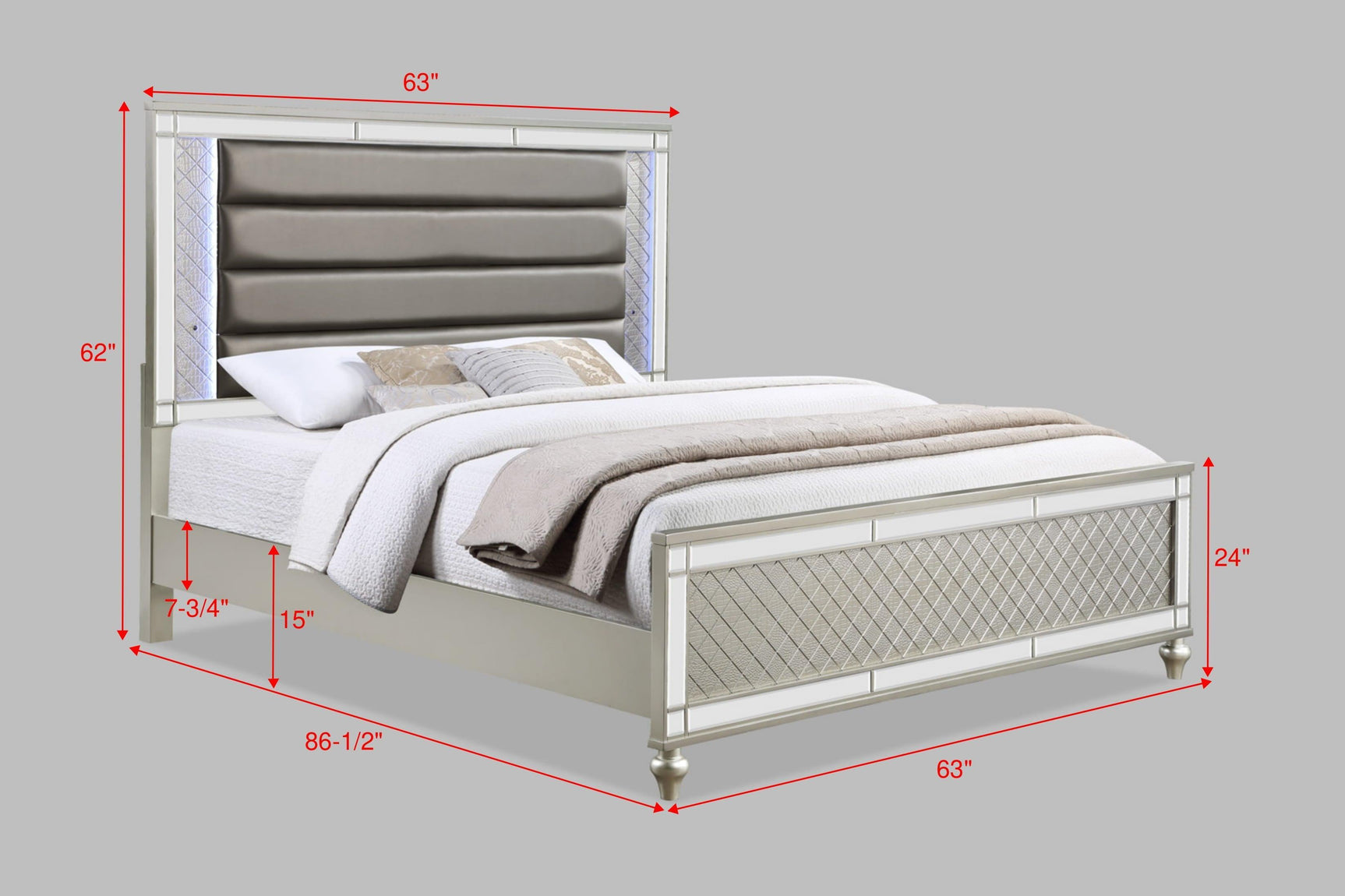 Cristian Champagne Contemporary And Traditional King LED Faux Leather Upholstered Panel Bed - Ella Furniture