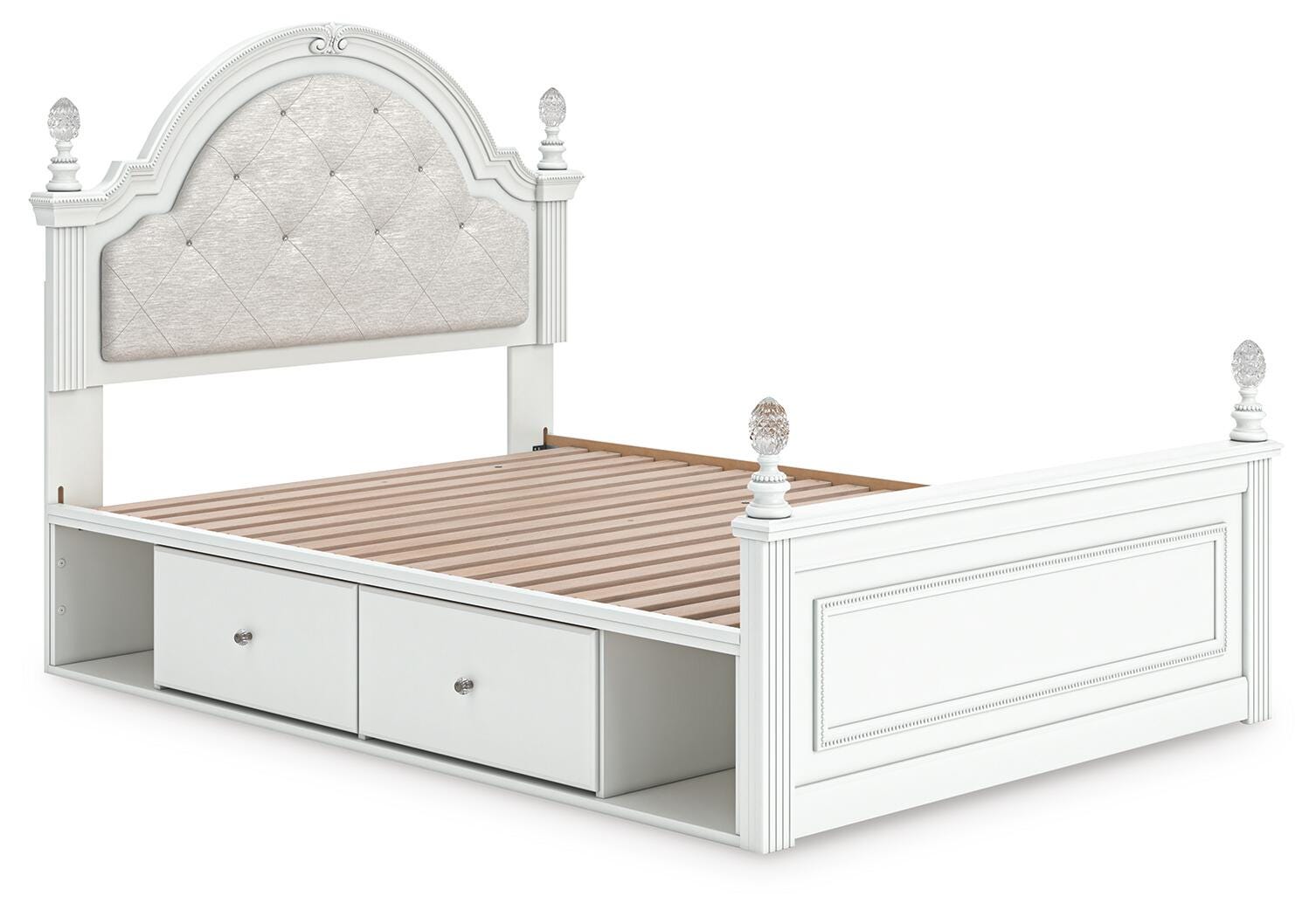 Kozlani White Upholstered Panel Storage Bedroom Set angled view