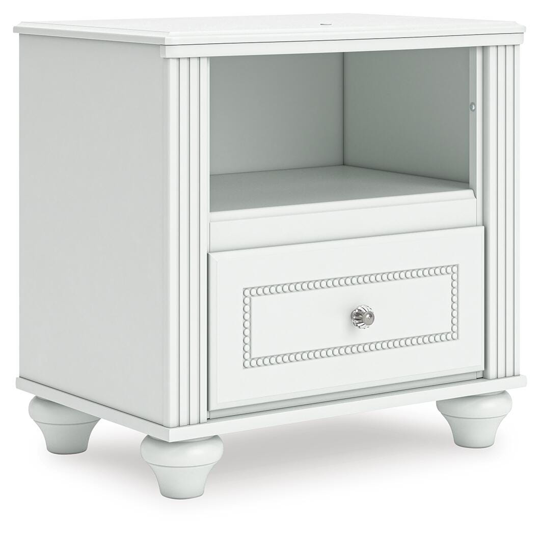 Kozlani White Upholstered Panel Storage Bedroom Set angled view