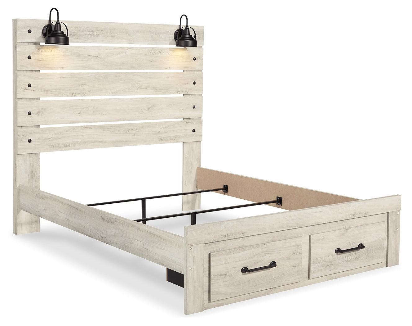 Cambeck Whitewash Queen Panel Bed With 2 Storage Drawers - Ella Furniture