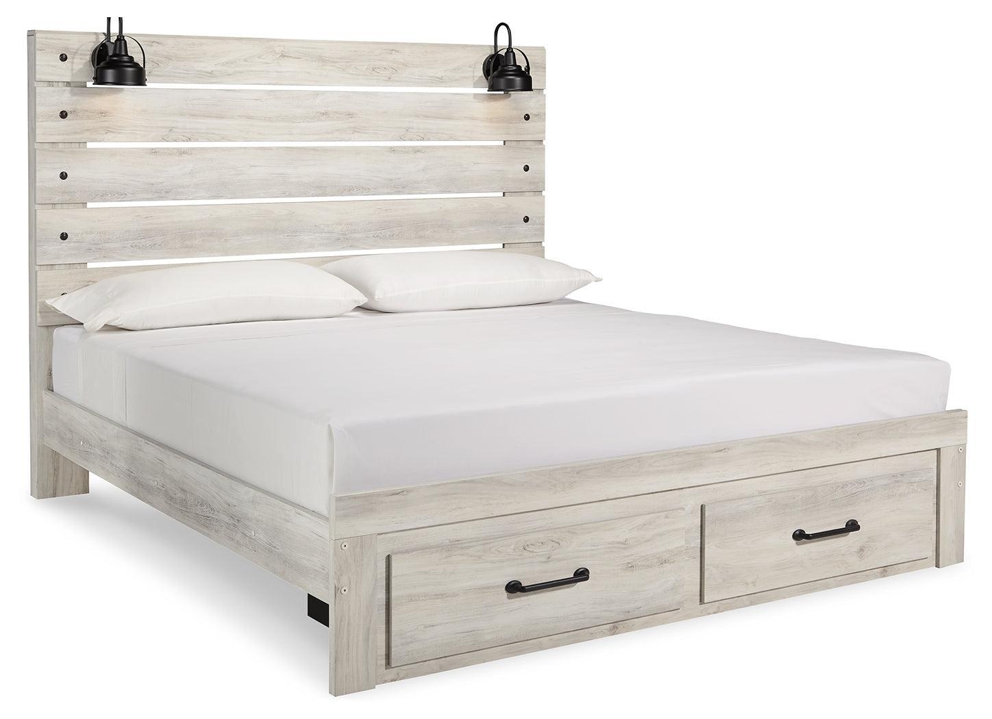 Cambeck Whitewash King Panel Bed With 2 Storage Drawers B192B31 - Ella Furniture