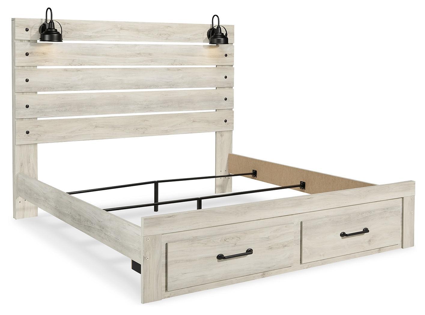 Cambeck Whitewash King Panel Bed With 2 Storage Drawers B192B31 - Ella Furniture