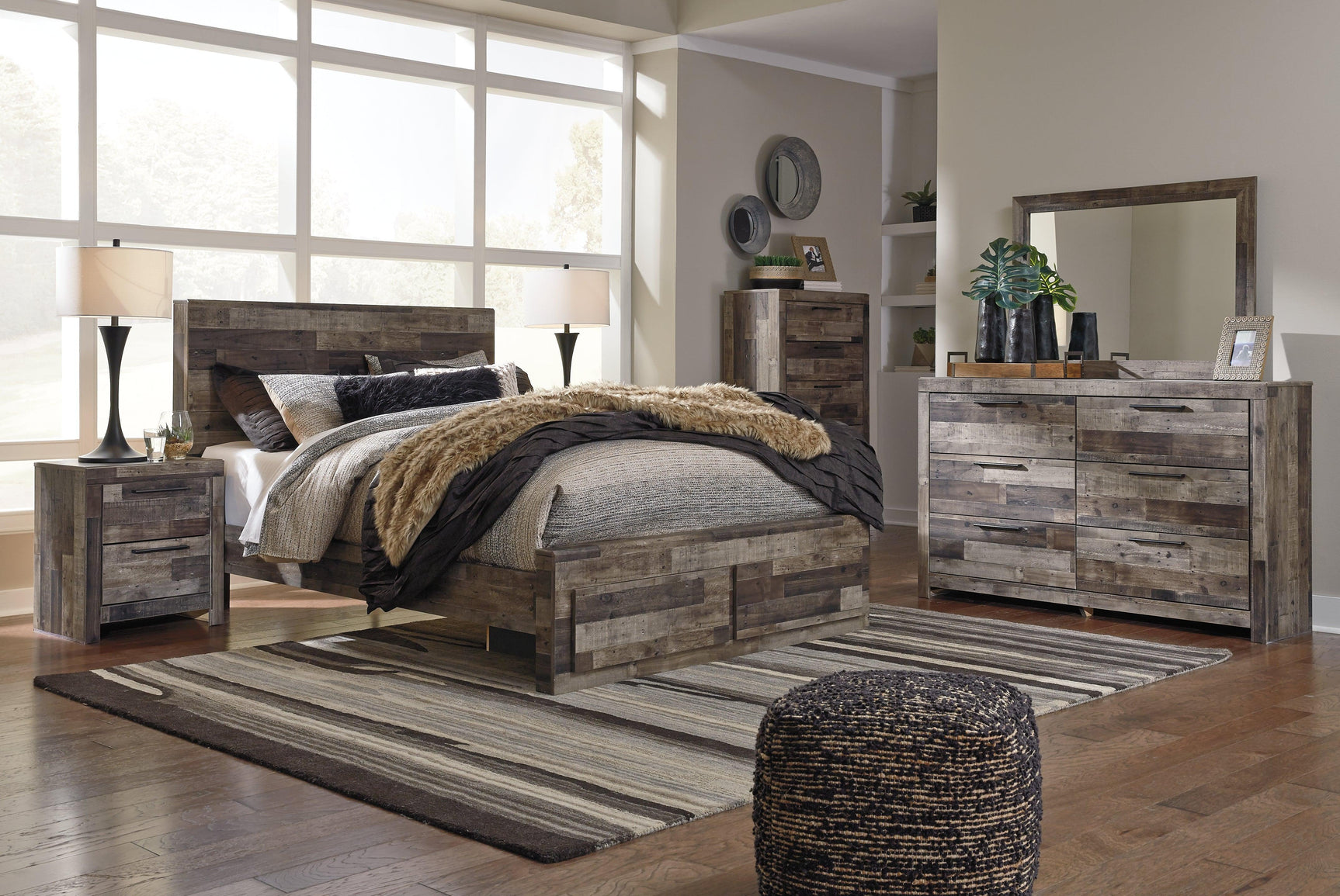 Derekson Multi Gray Queen Panel Bed With 2 Storage Drawers - Ella Furniture