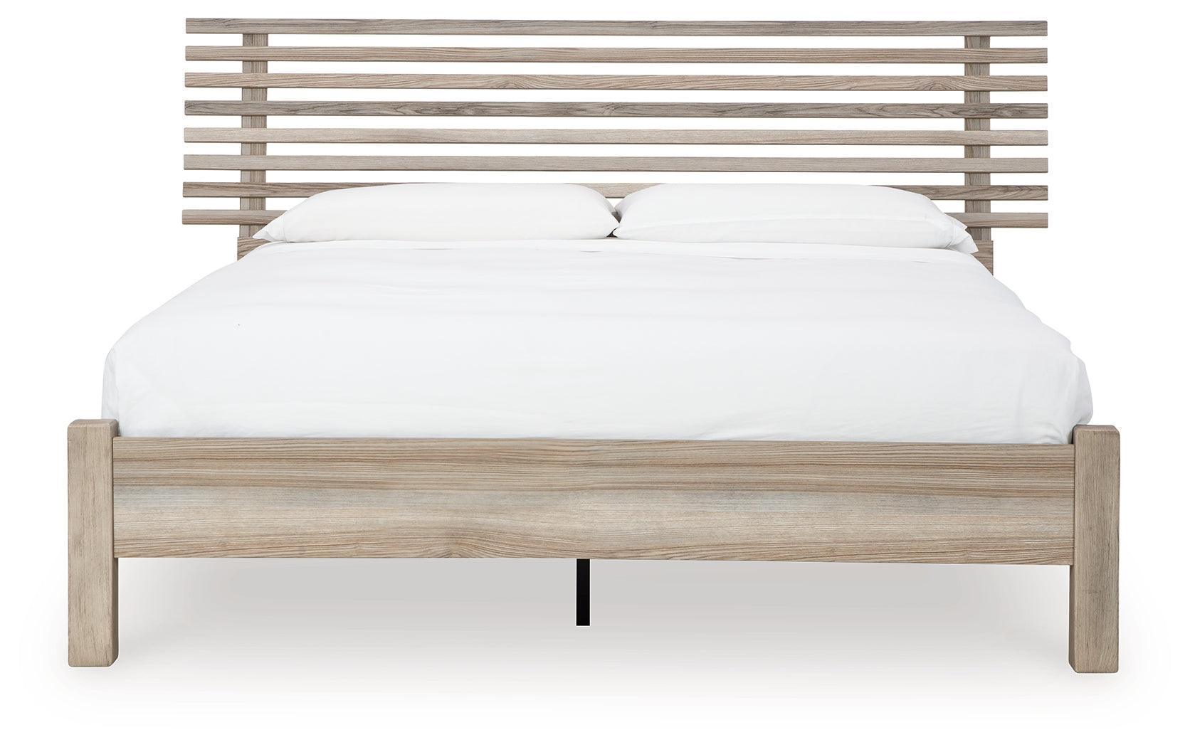 Hasbrick Tan Queen Slat Panel Bed