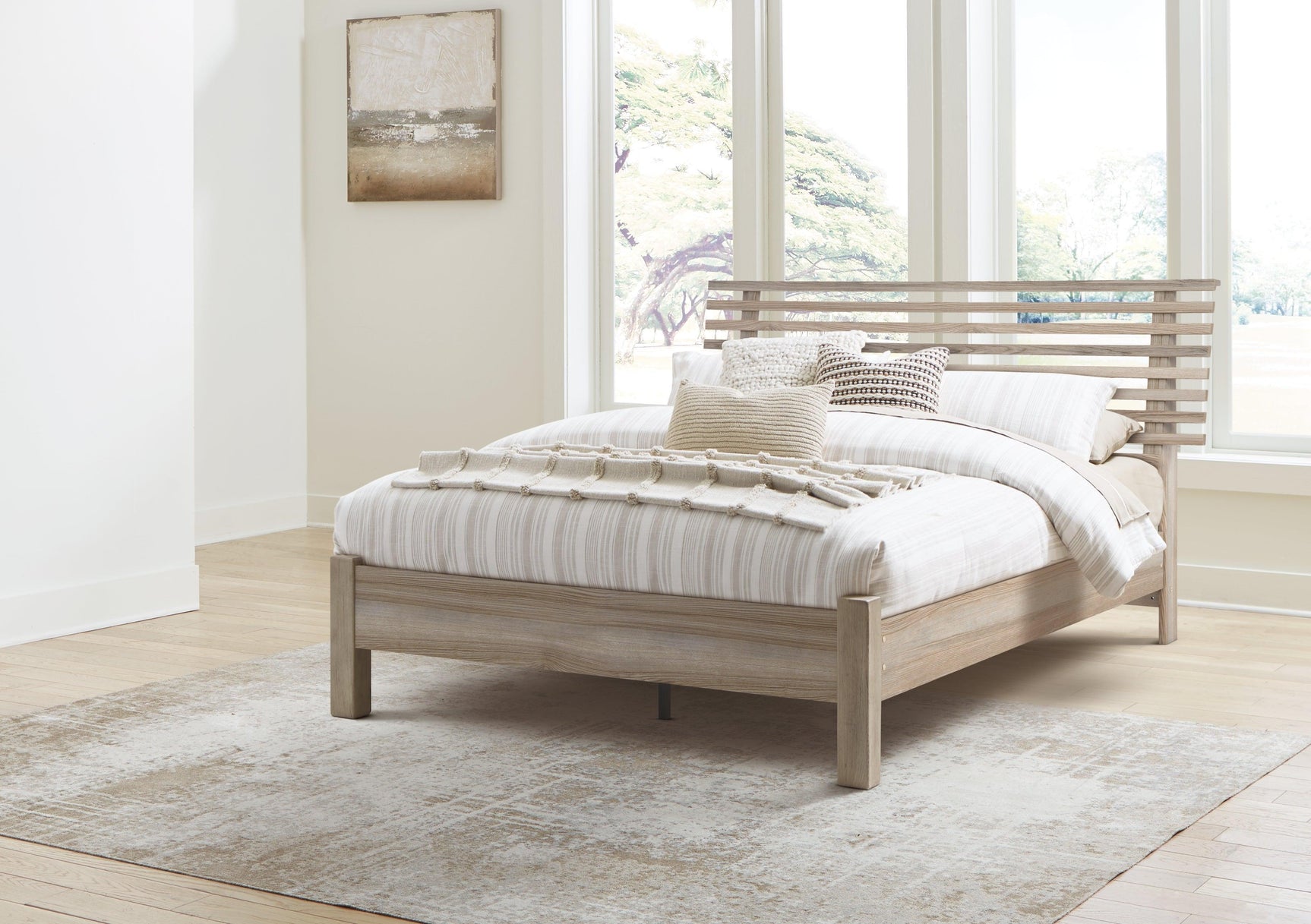 Hasbrick Tan Queen Slat Panel Bed