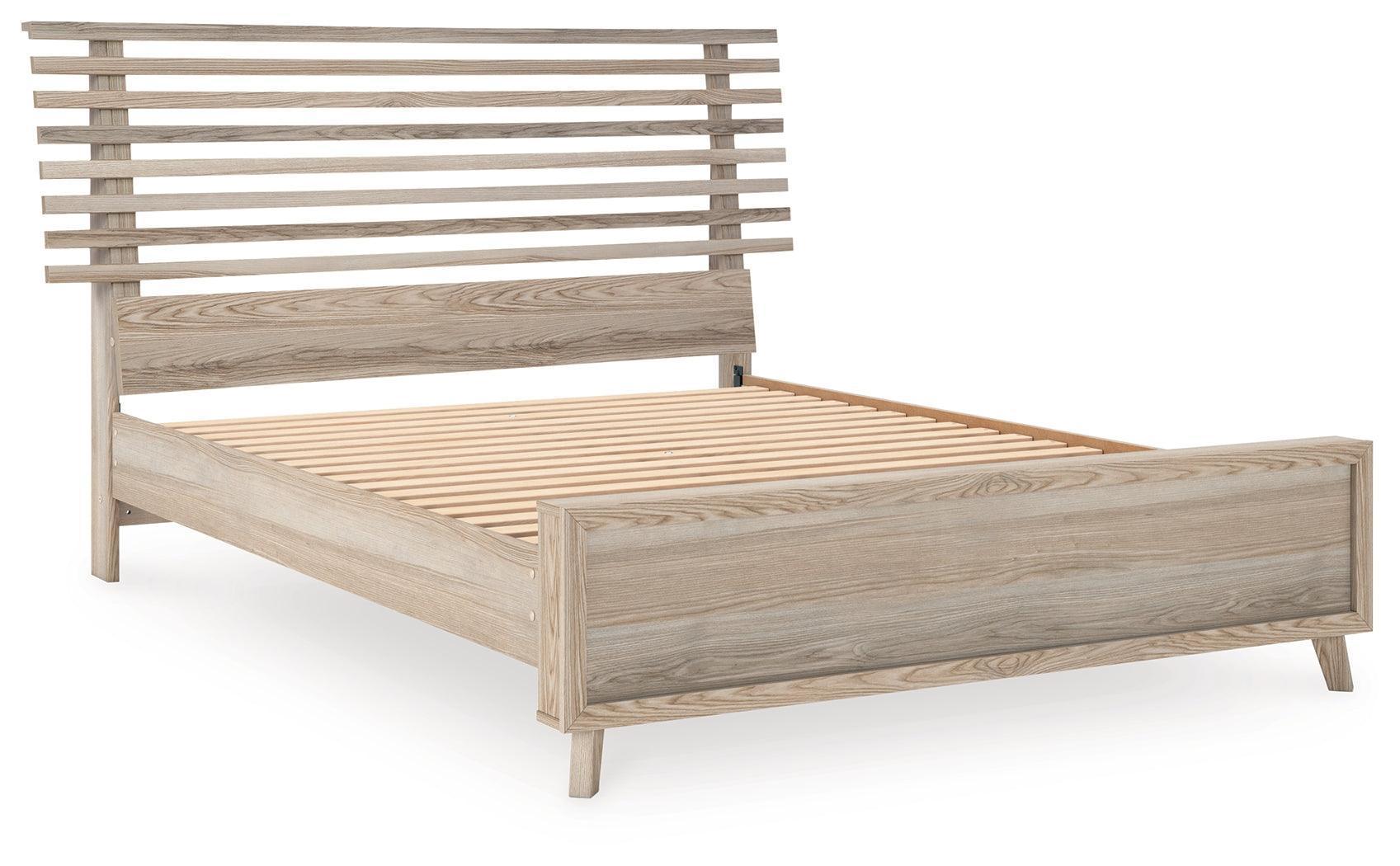Hasbrick Tan Queen Slat Panel Bed