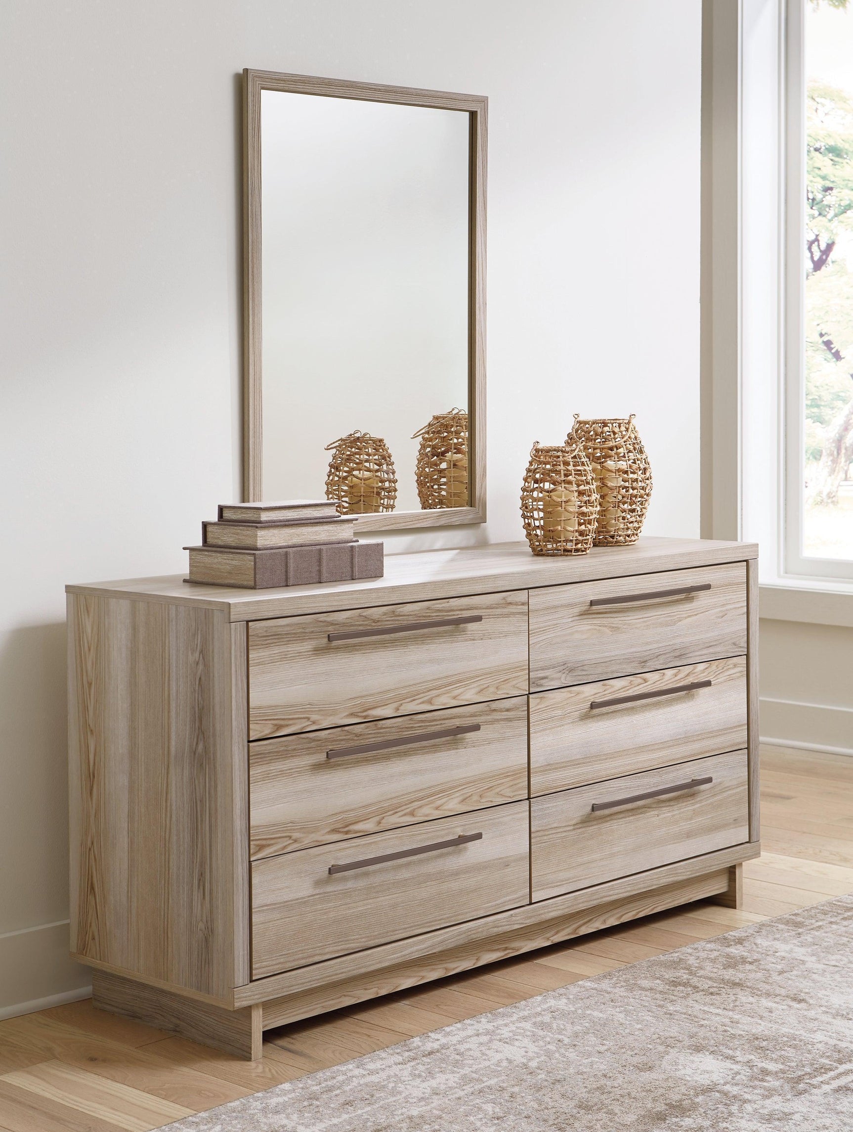 Hasbrick Tan Dresser And Mirror