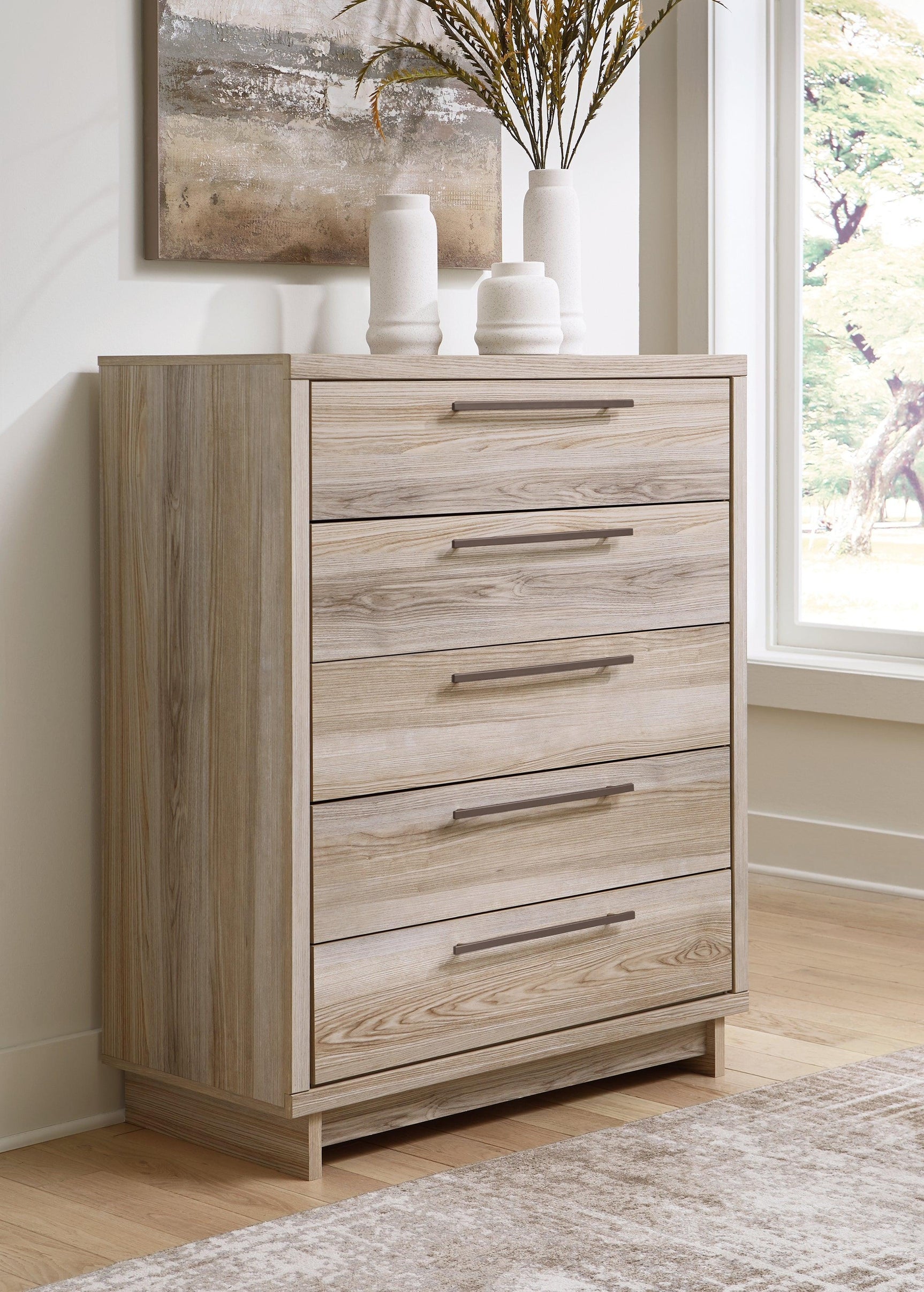 Hasbrick Tan Wide Chest Of Drawers - Ella Furniture