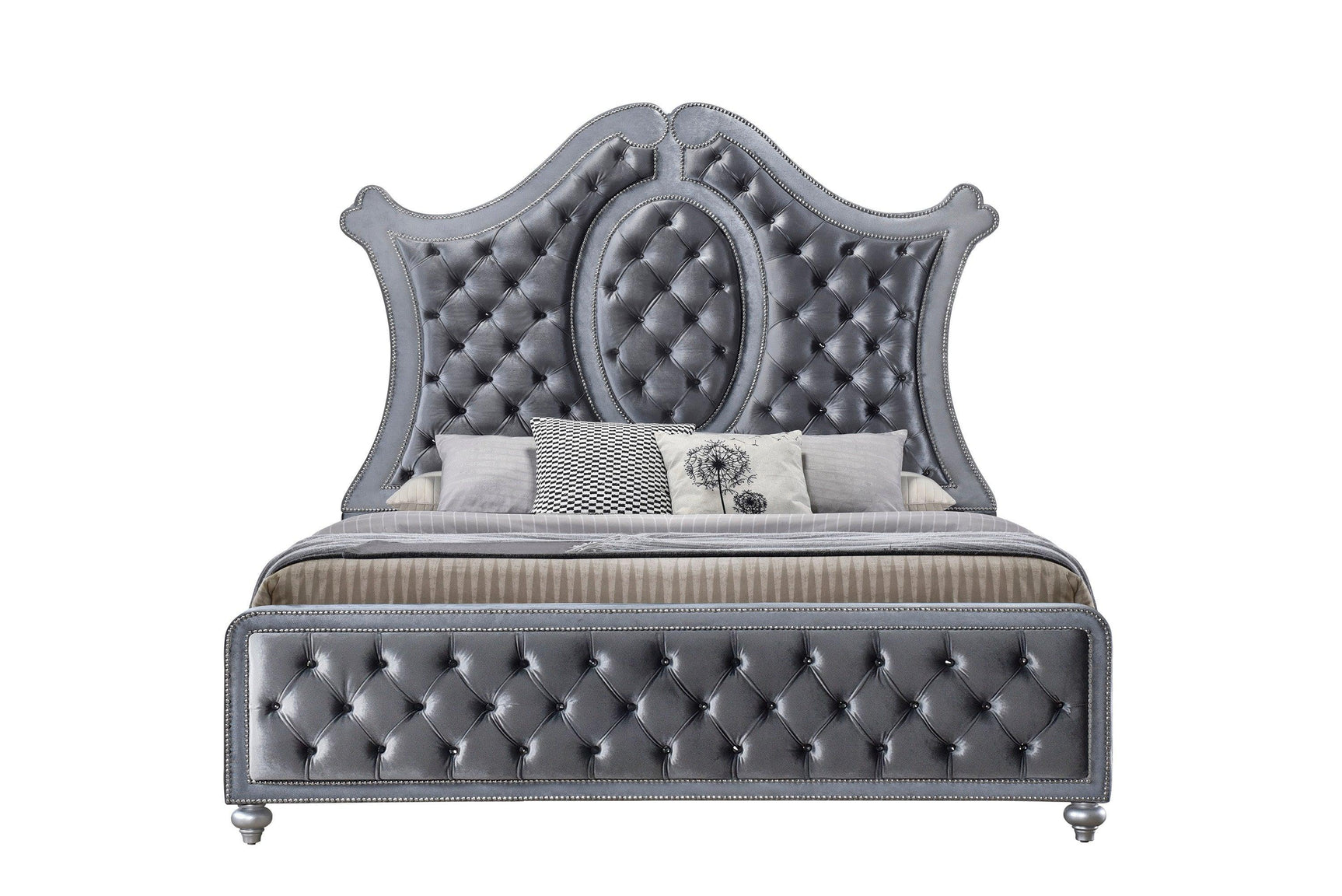 Cameo Dresser Gray/Dark, Modern Velvet, 9 Drawers - Ella Furniture