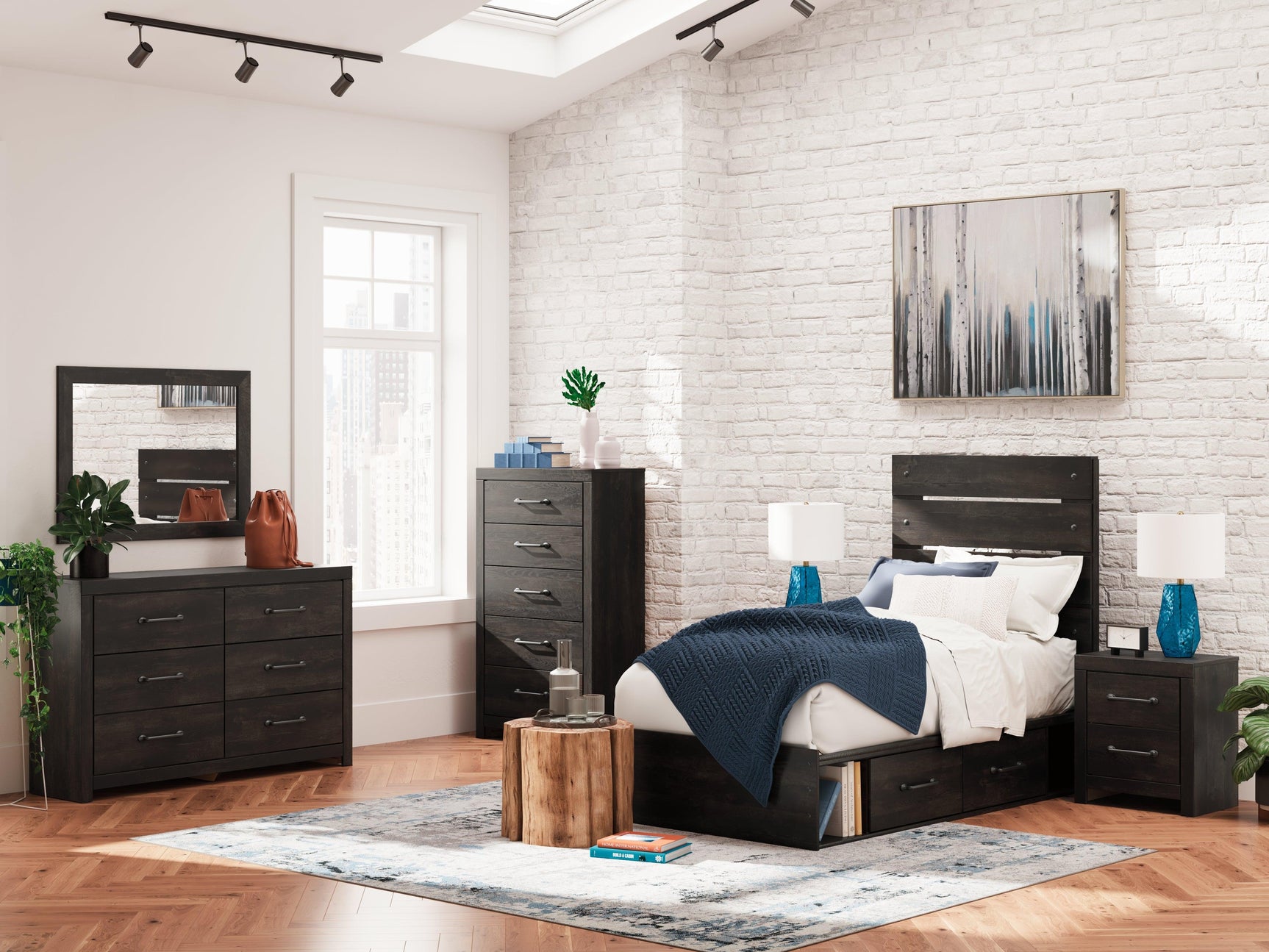 Hollivern Dark Gray Twin Panel Bed with Storage