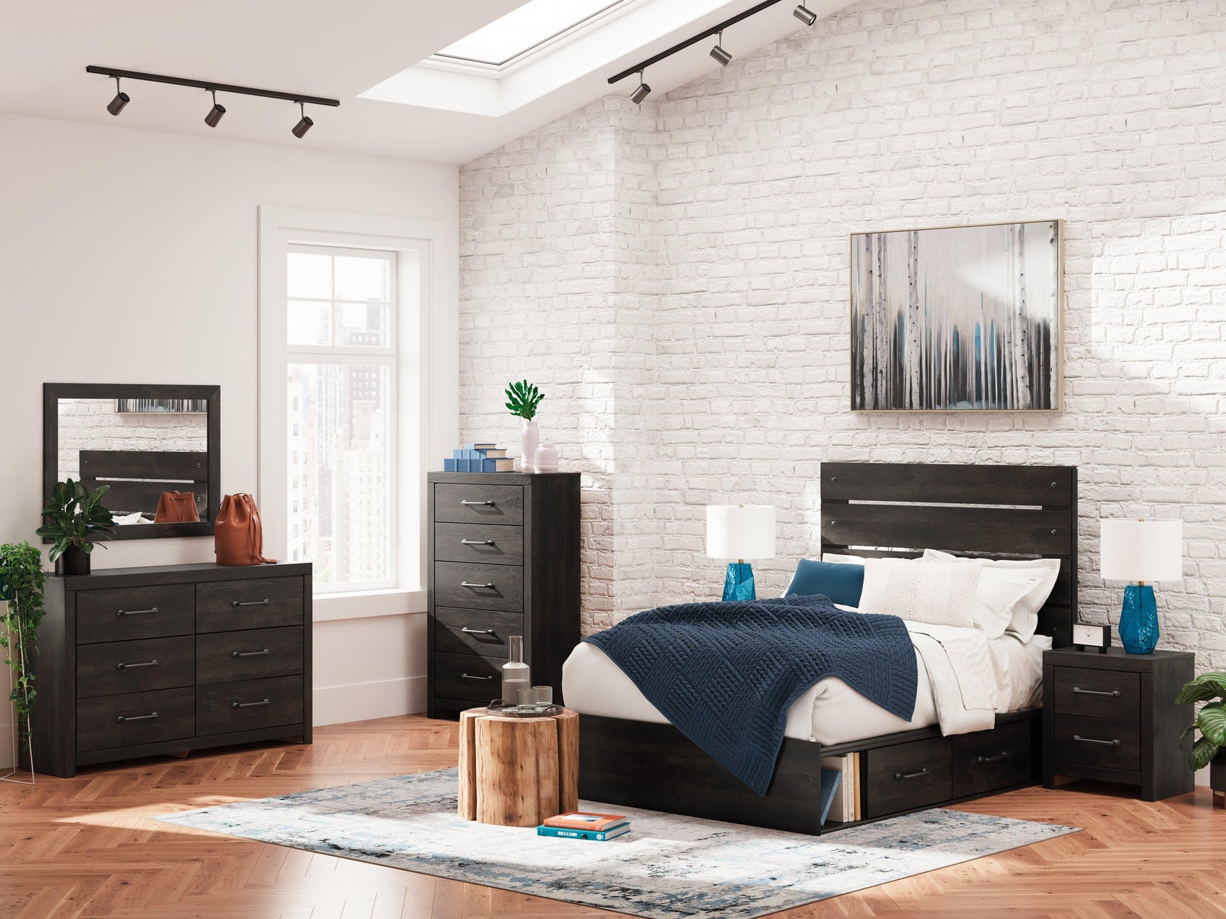 Hollivern Dark Gray Full Panel Bed with Storage