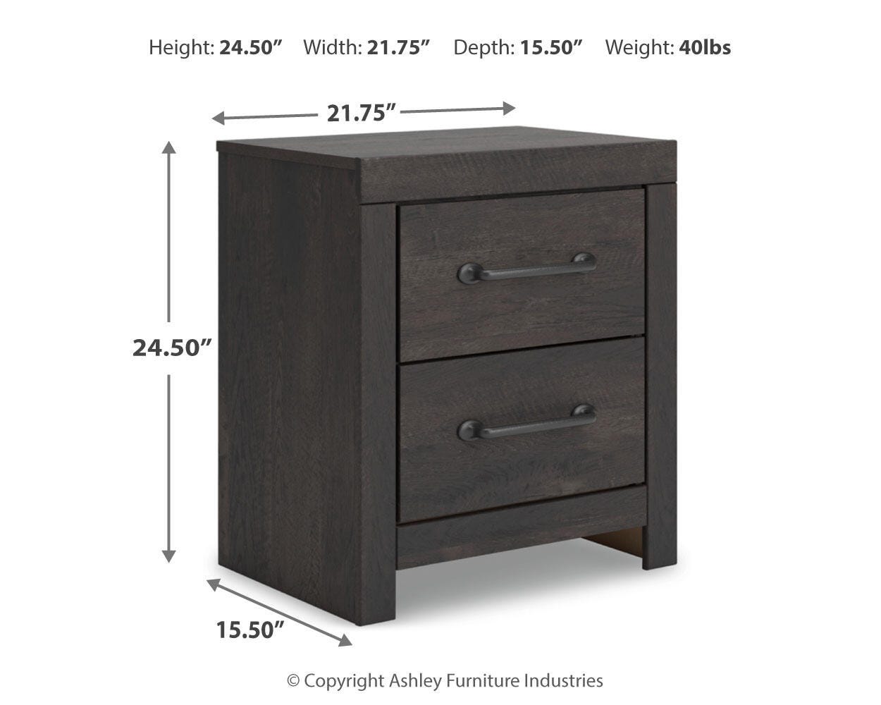 Hollivern Dark Gray Panel Storage Bedroom Set 2 dimension view