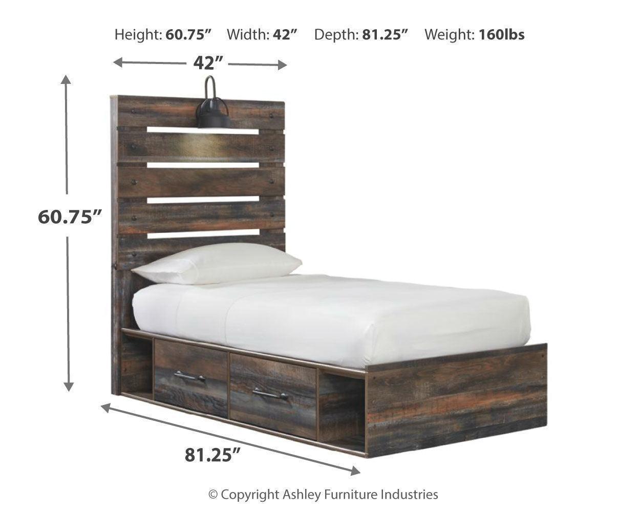 Drystan Multi Twin Panel Bed with 2 Storage Drawers