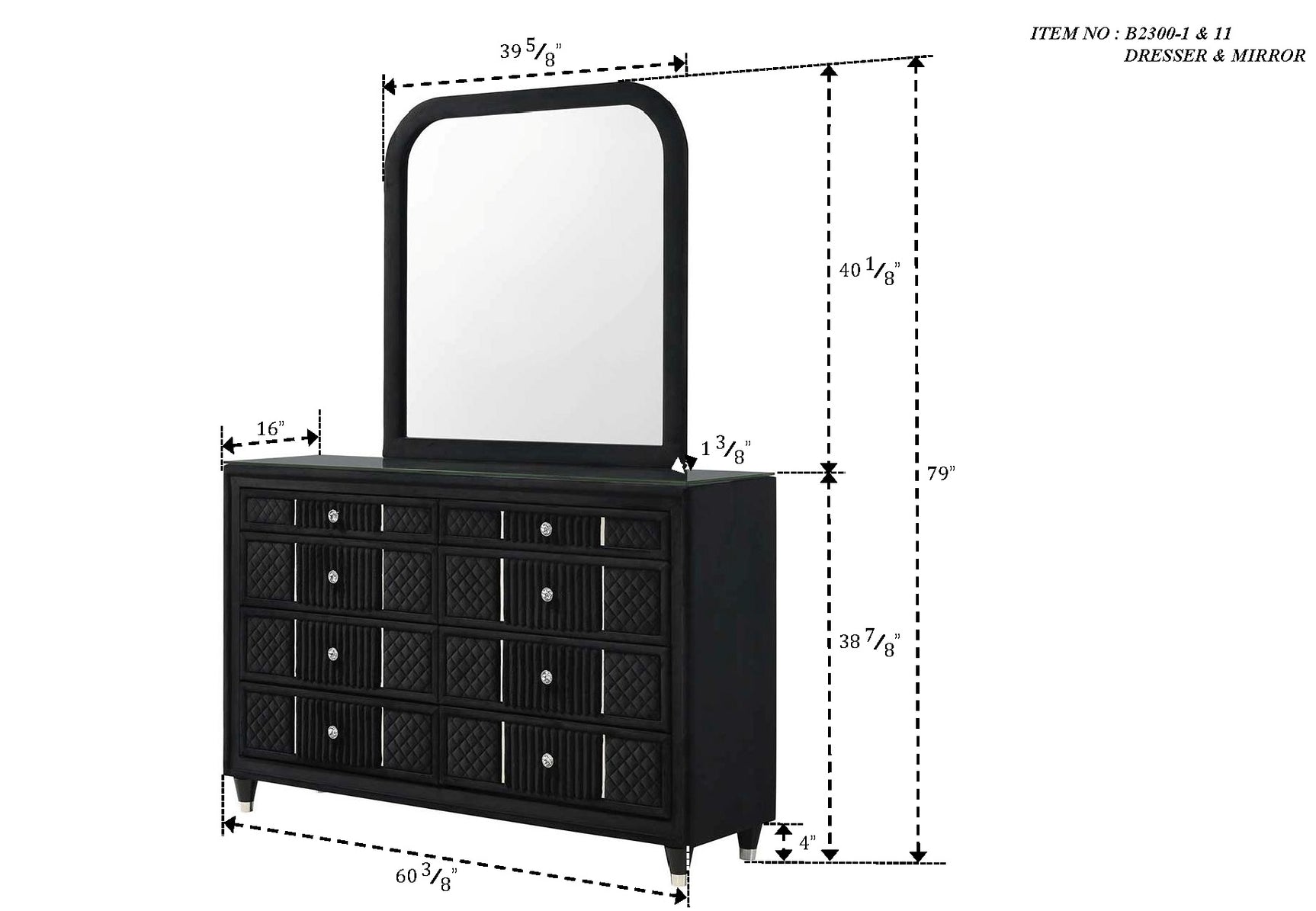 Armany Black Upholstered Wingback Panel Bedroom Set