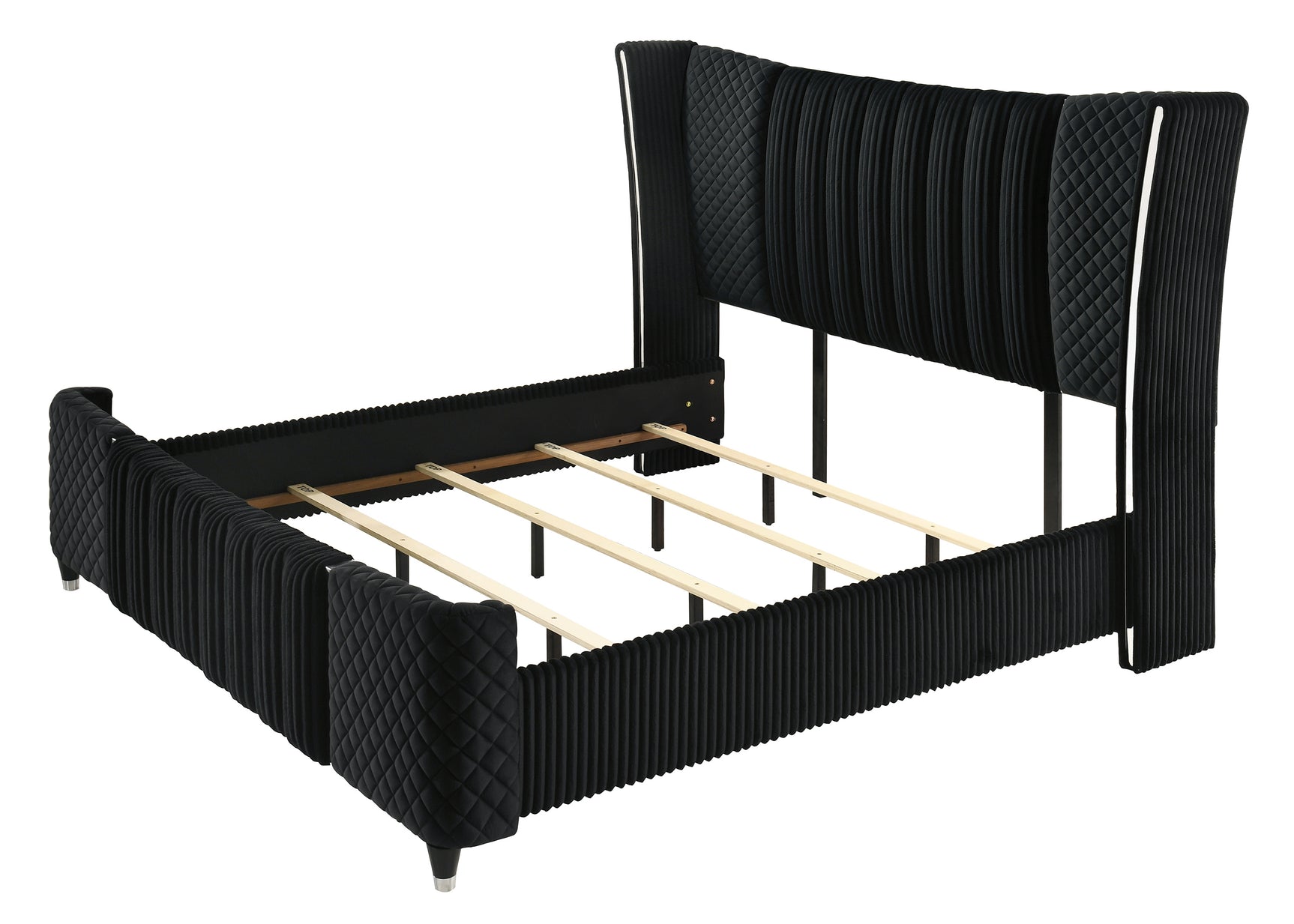 Armany Black Upholstered Wingback Panel Bedroom Set