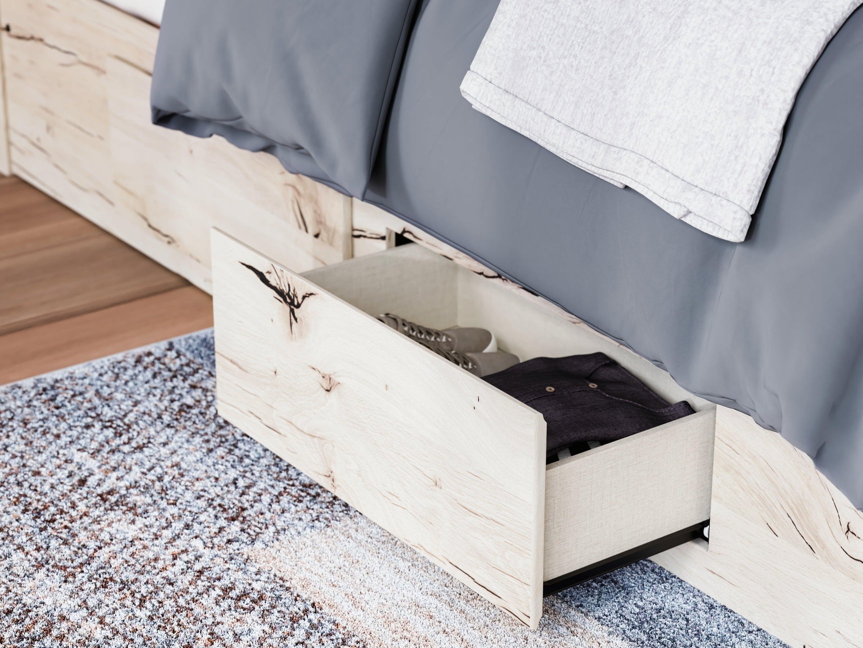Lawroy Light Natural Queen Panel Bed With Storage