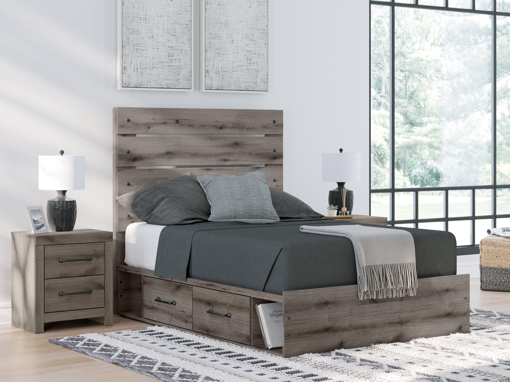 Graystorm Brown Gray Full Panel Bed with Storage