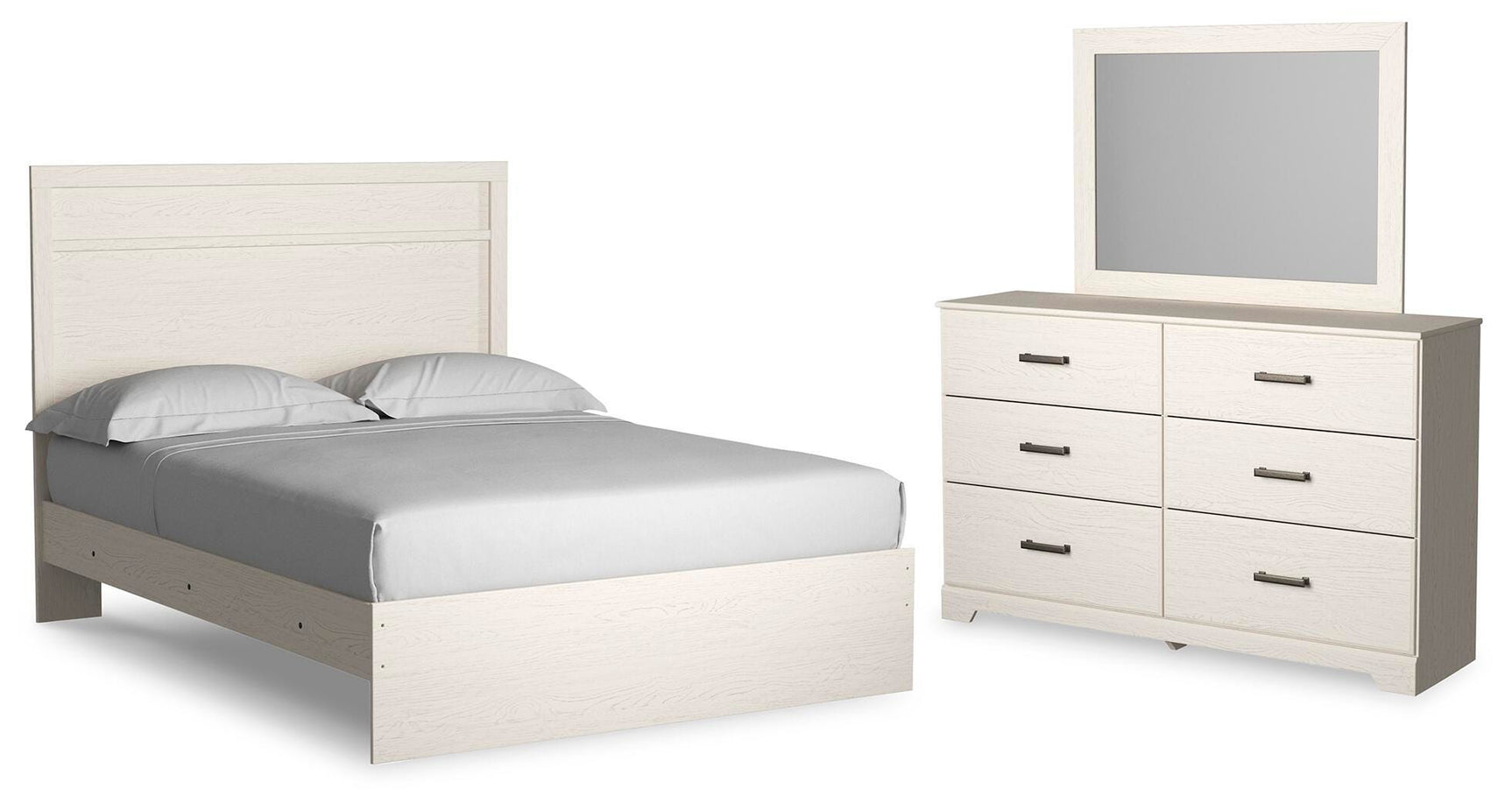 Stelsie White Panel Bedroom Set Queen 3: Bed, Dresser, Mirror from Ella Furniture