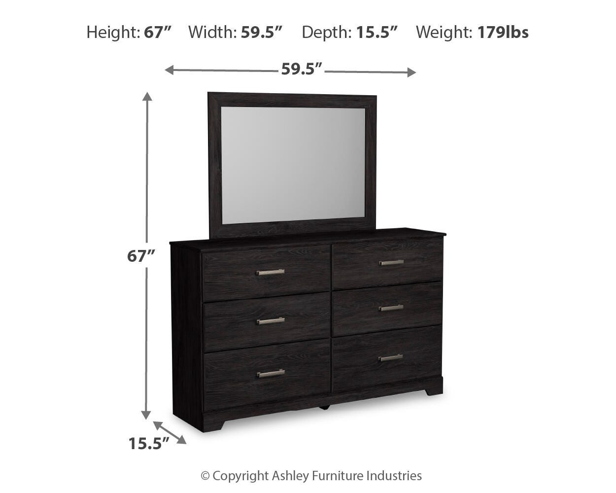 Belachime Charcoal Panel Bedroom Set dimension view