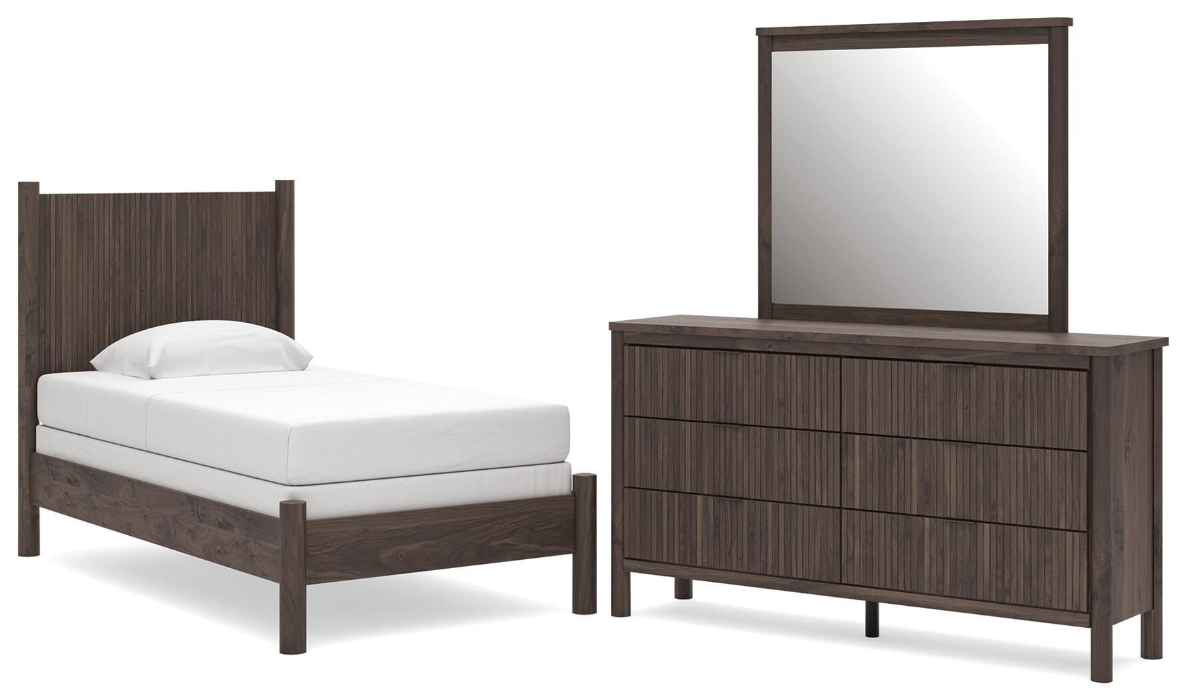 Pamytta Brown Panel Bedroom Set Twin 3: Bed, Dresser, Mirror from Ella Furniture