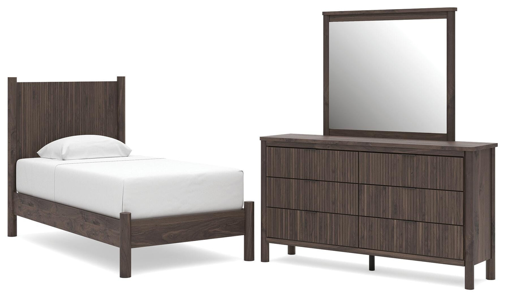 Pamytta Brown Platform Bedroom Set Twin 3: Bed, Dresser, Mirror from Ella Furniture