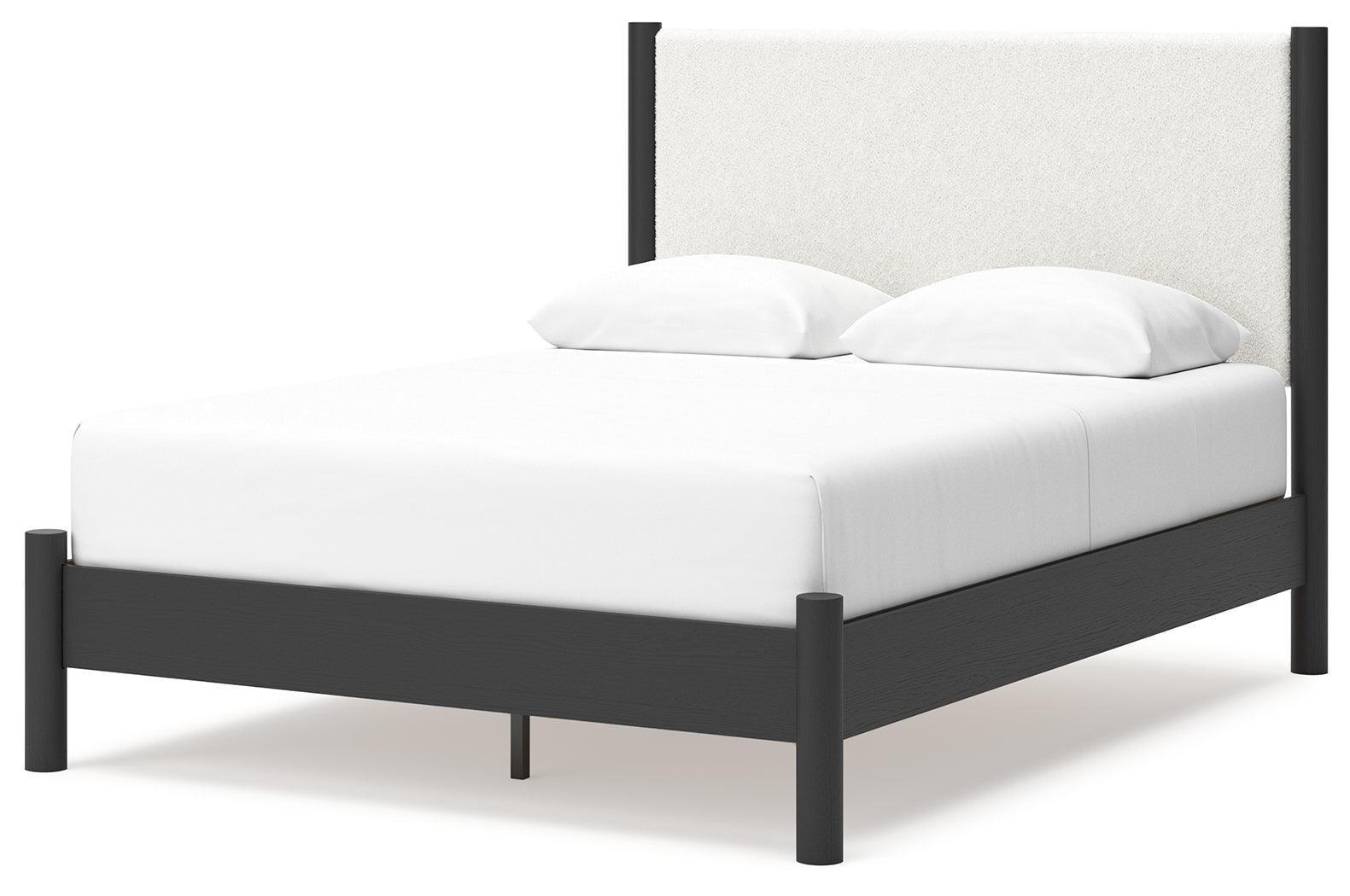 Cadmori Black White Queen Upholstered Panel Bed