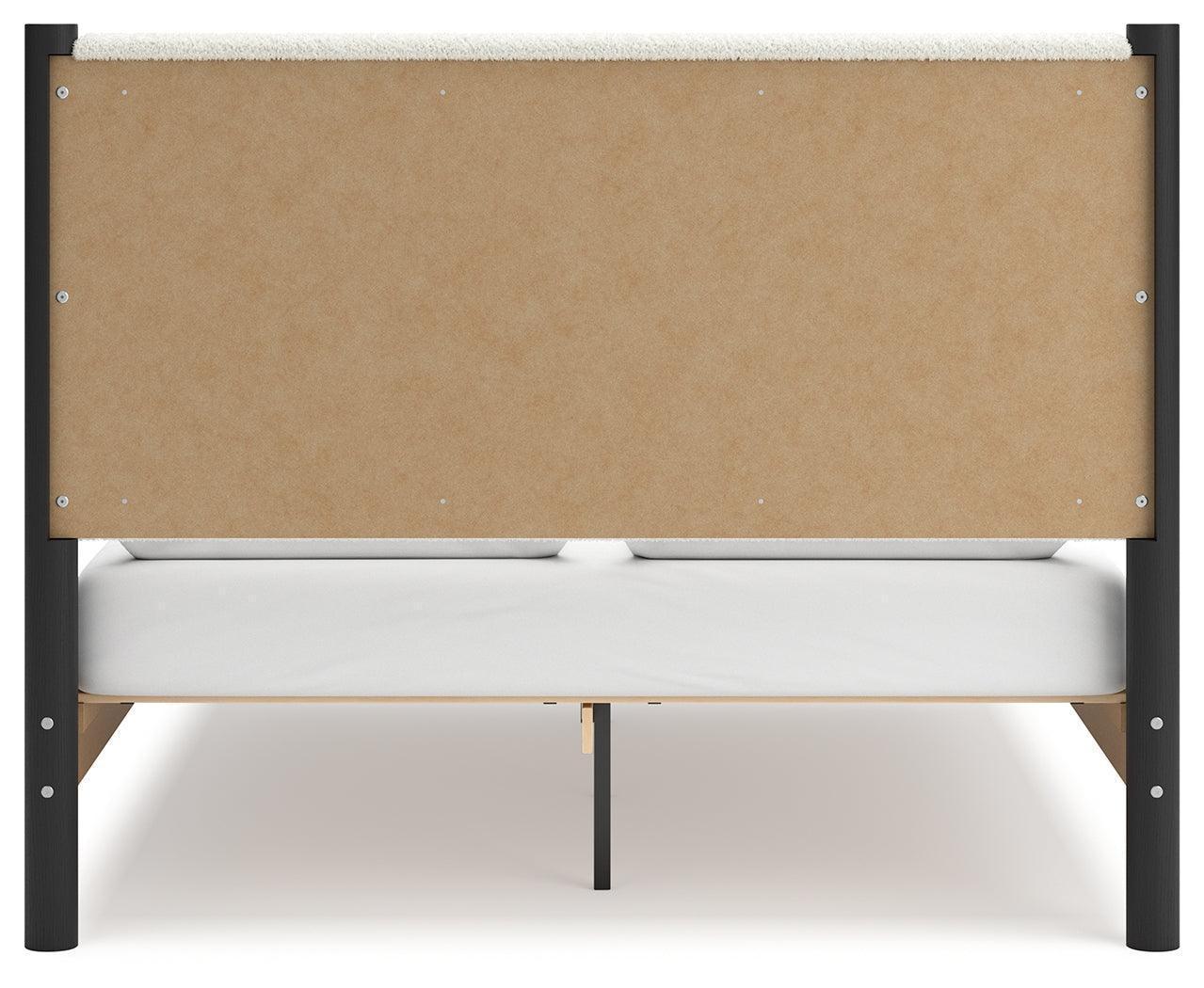 Cadmori Black White Queen Upholstered Panel Bed