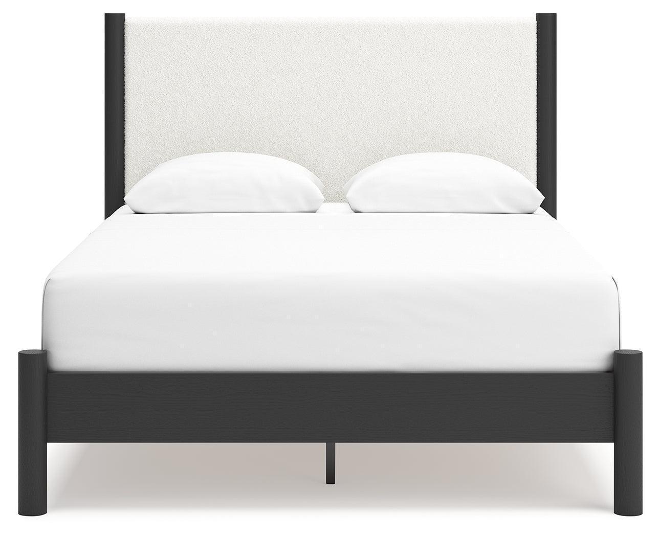 Cadmori Black White Queen Upholstered Panel Bed