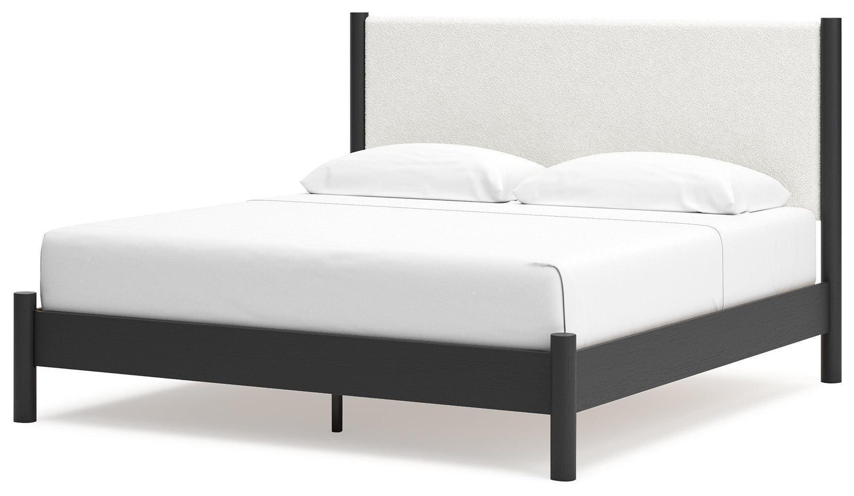 Cadmori Black White King Upholstered Panel Bed