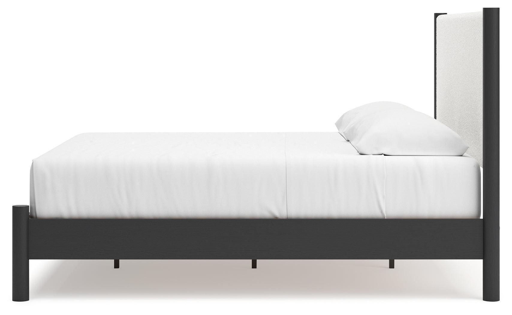 Cadmori Black White King Upholstered Panel Bed