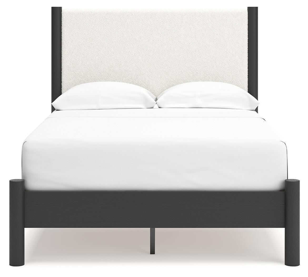 Cadmori Black/White Full Upholstered Panel Bed