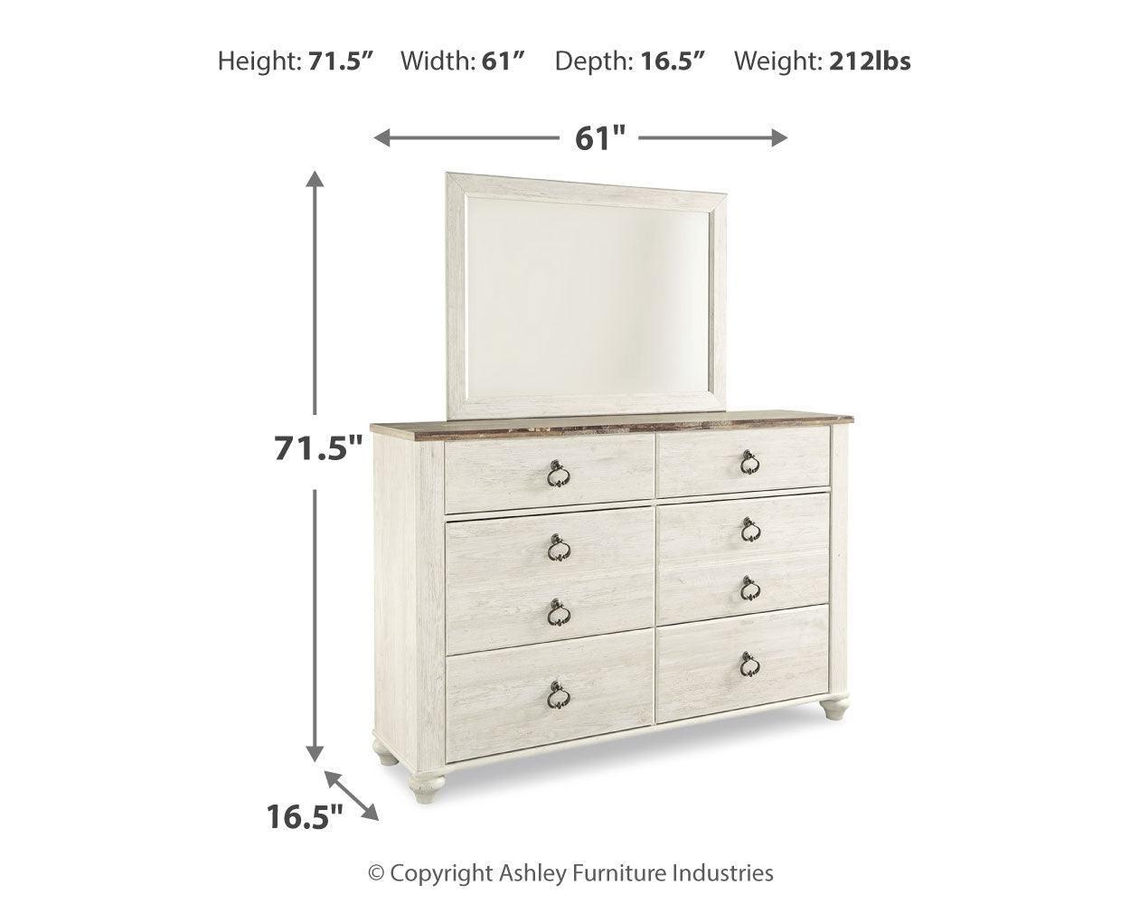 Willowton Whitewash Dresser And Mirror - Ella Furniture