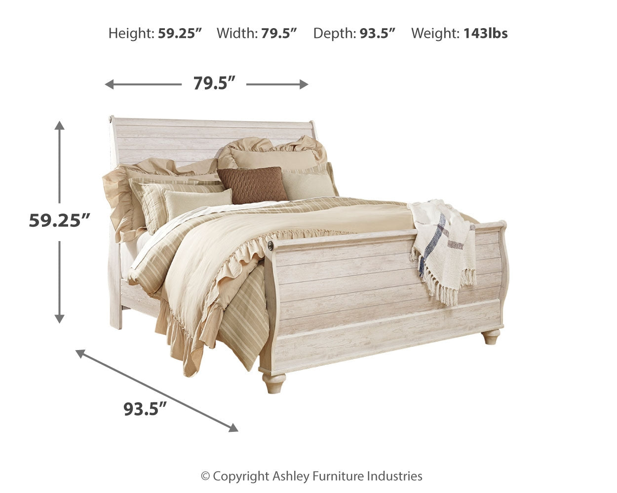 Willowton Whitewash King Sleigh Bed