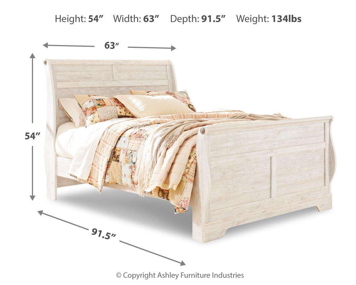 Willowton Queen Whitewash Sleigh Bed