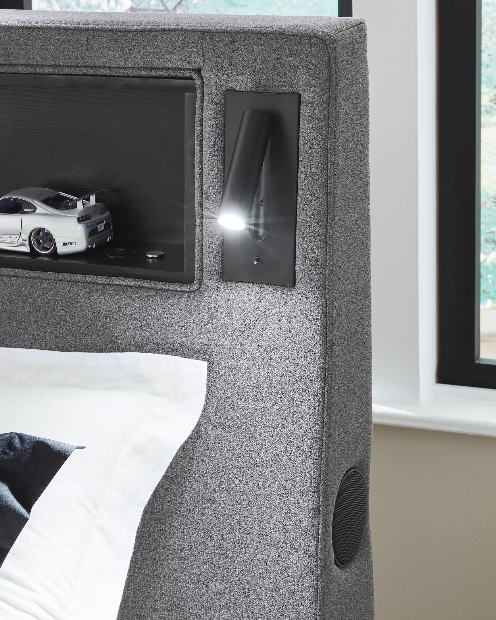 Verishaw Gray Twin Upholstered Bed with Wireless Audio