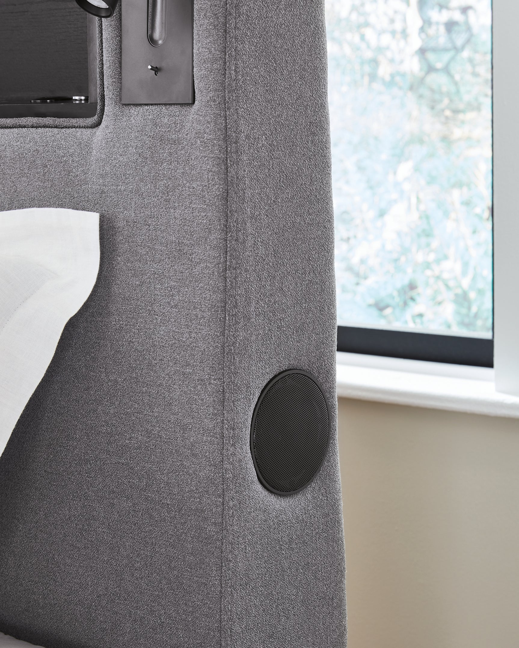 Verishaw Gray Twin Upholstered Bed with Wireless Audio