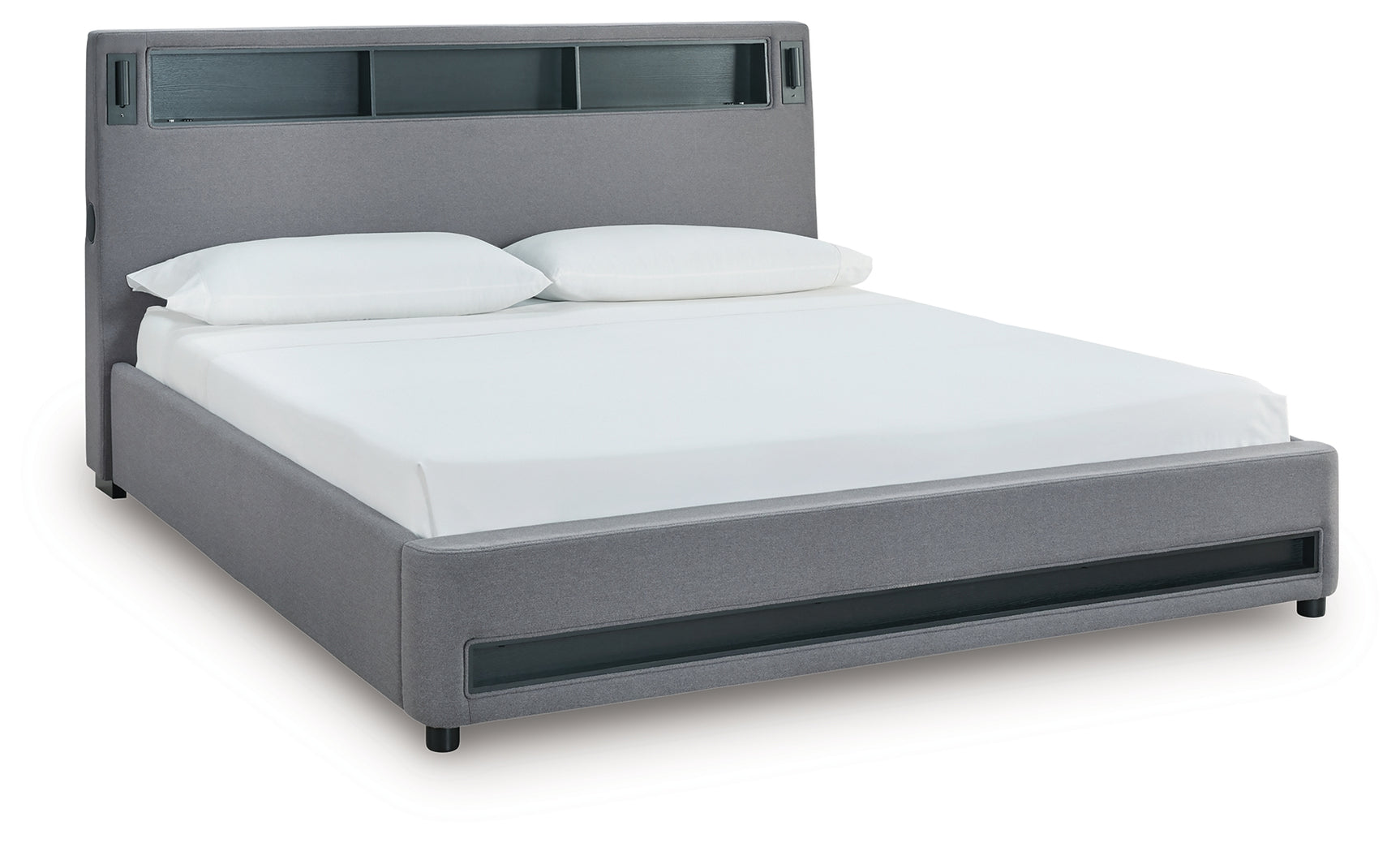 Verishaw Gray King Upholstered Bed with Wireless Audio