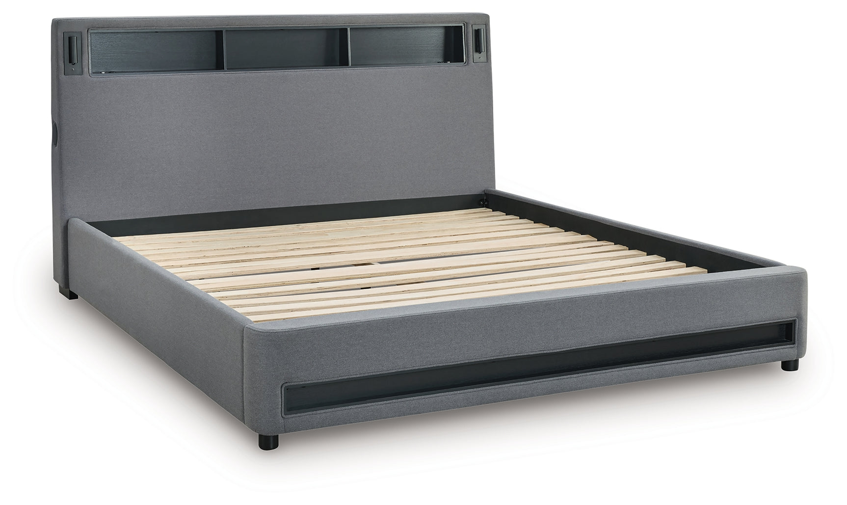 Verishaw Gray King Upholstered Bed with Wireless Audio