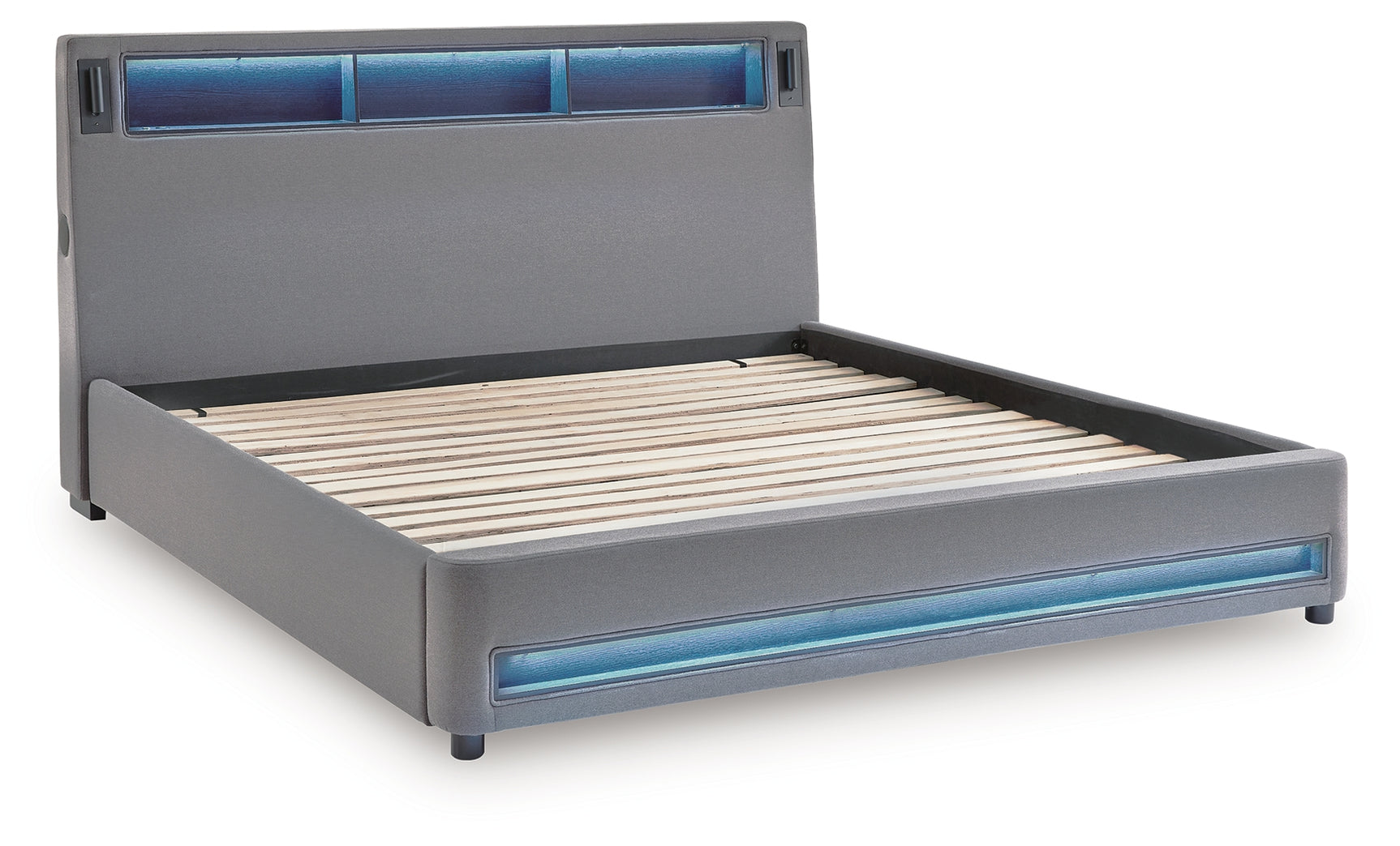 Verishaw Gray King Upholstered Bed with Wireless Audio
