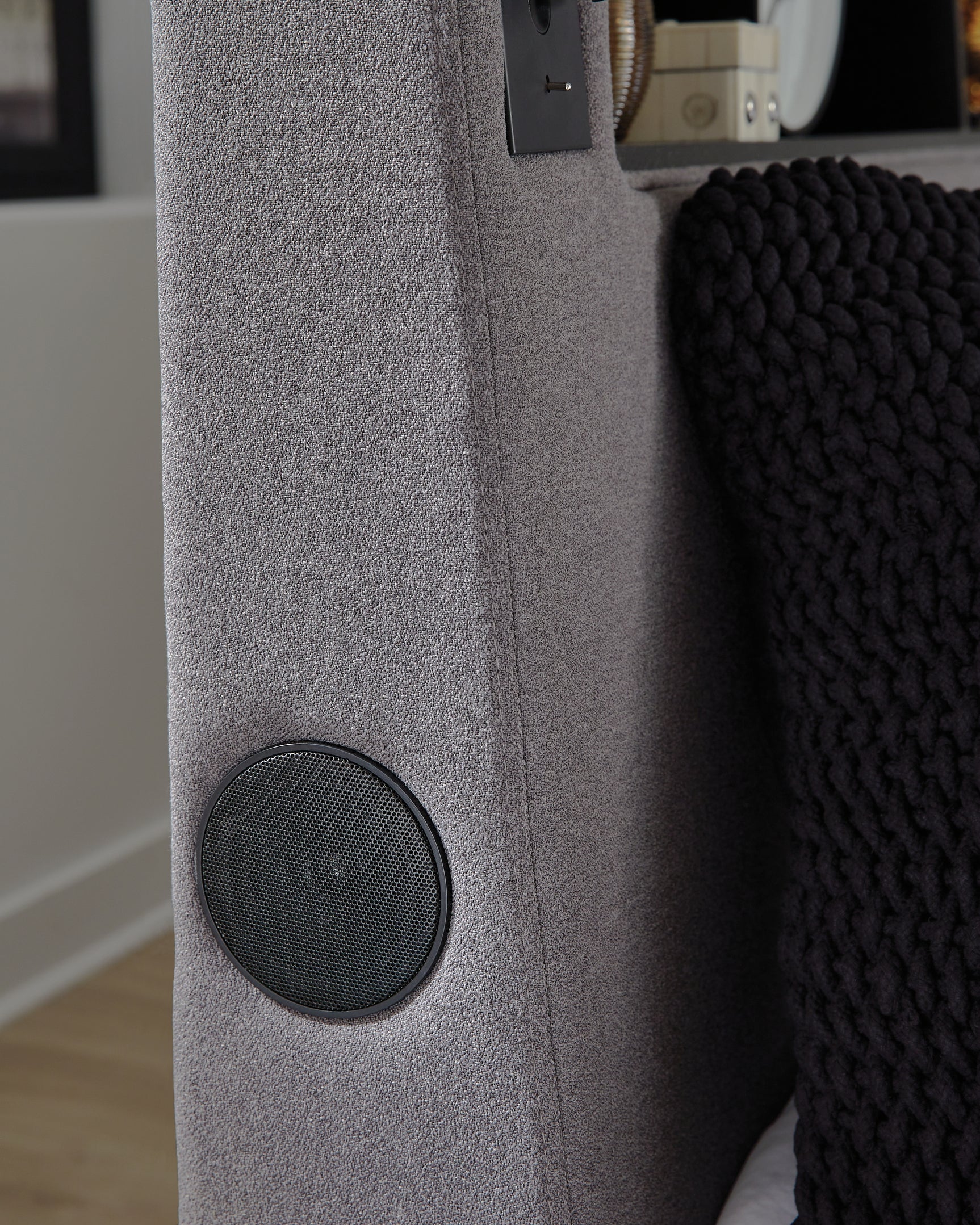 Verishaw Gray King Upholstered Bed with Wireless Audio