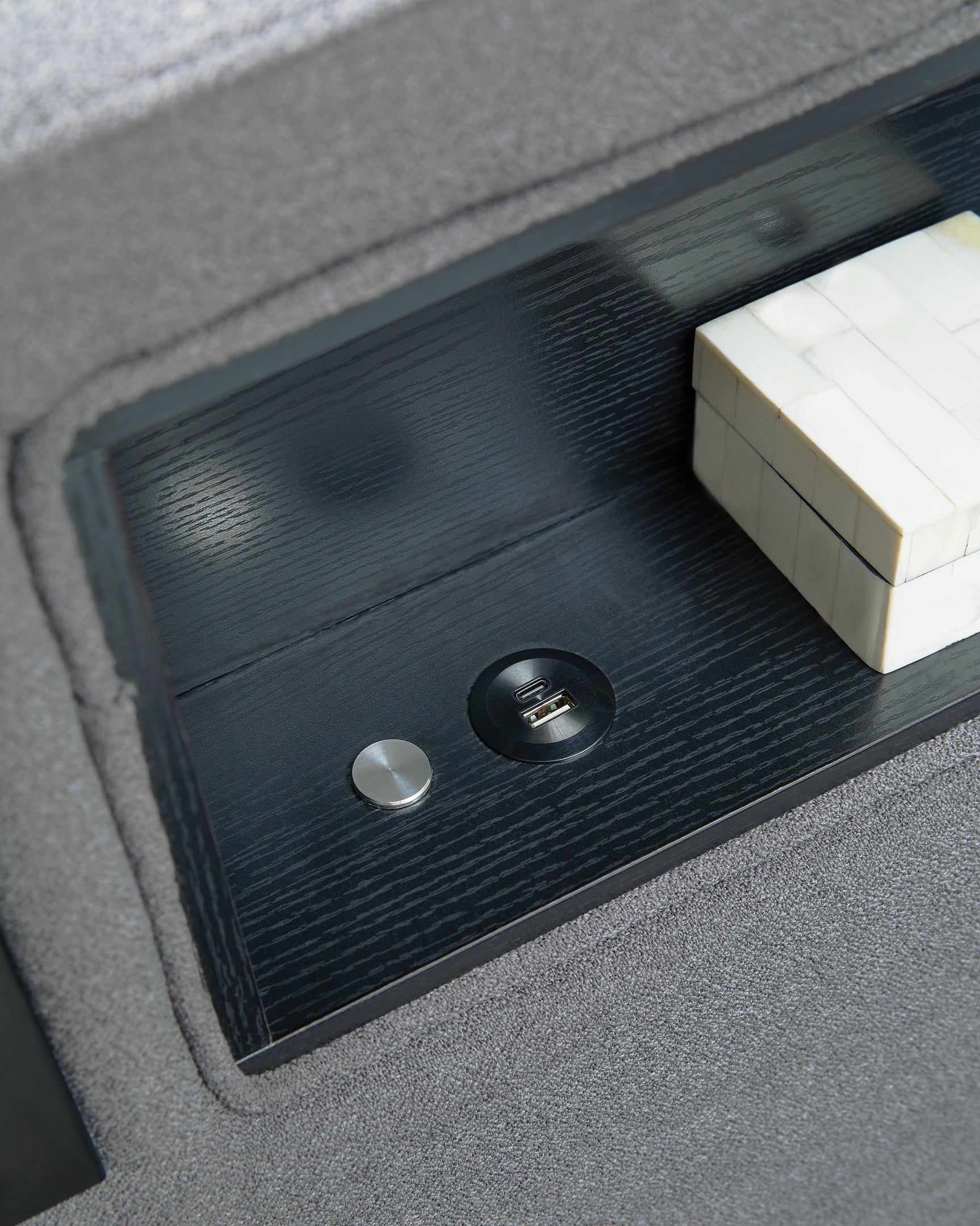 Verishaw Gray King Upholstered Bed with Wireless Audio